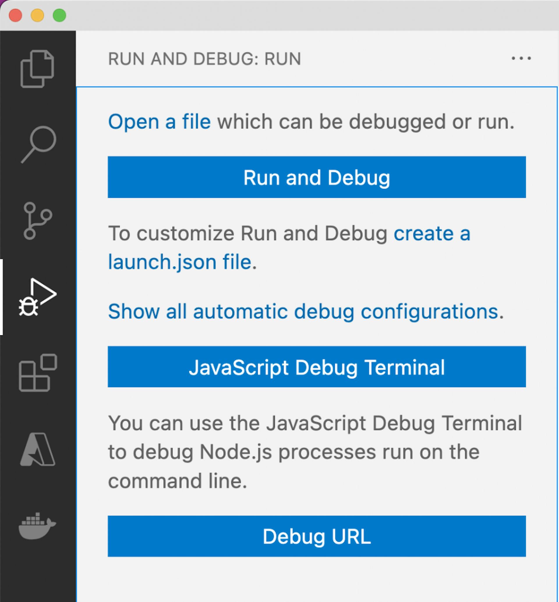 RUN AND DEBUG tab