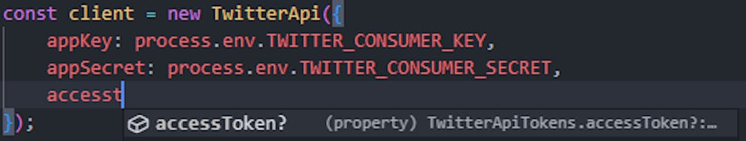 accessToken field for Twitter API constructor