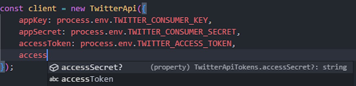 accessSecret field for Twitter API constructor