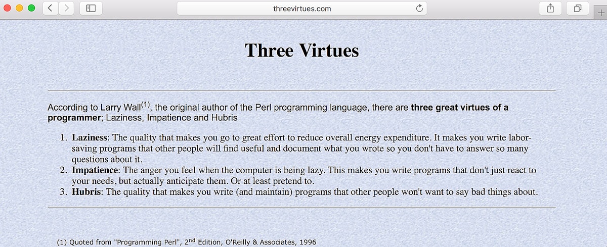 featured image - Larry Wall's "Three Virtues of a Programmer" are Utter Bullshit