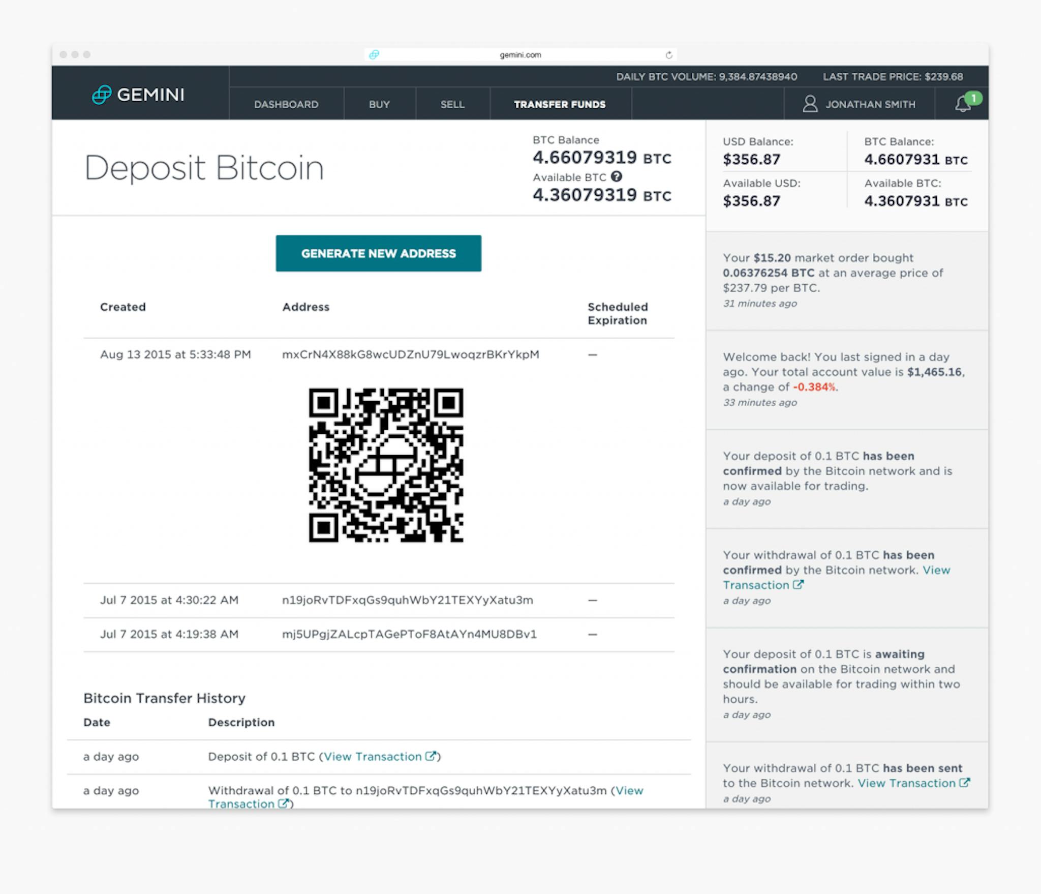 deposit bitcoin - gemini