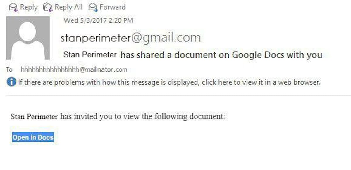 Google Docs Phishing Scam Example 1