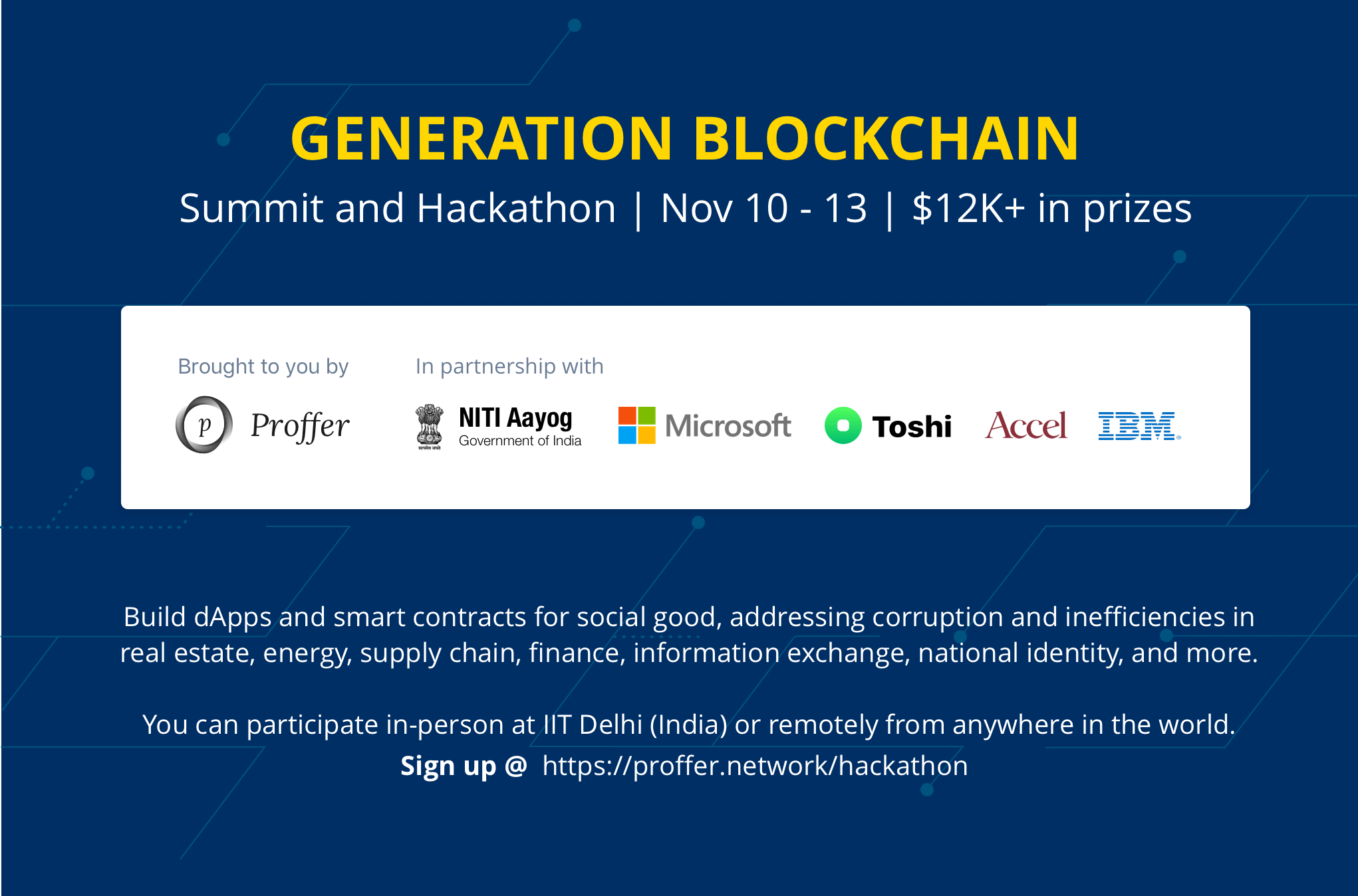 featured image - Proffer announces Blockchain Hackathon with Govt of India, Coinbase, Microsoft, IBM