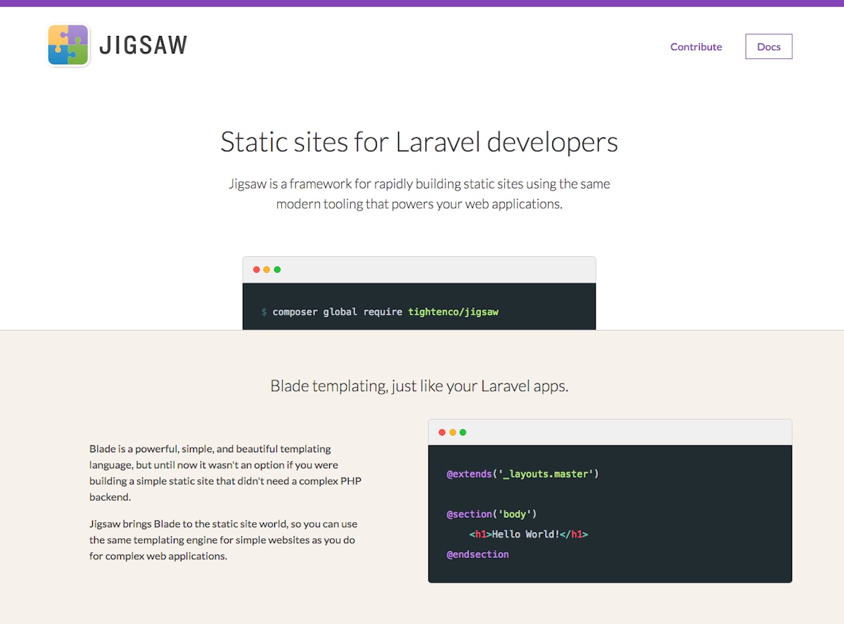 featured image - Jigsaw — the Laravel Static Site Generator.