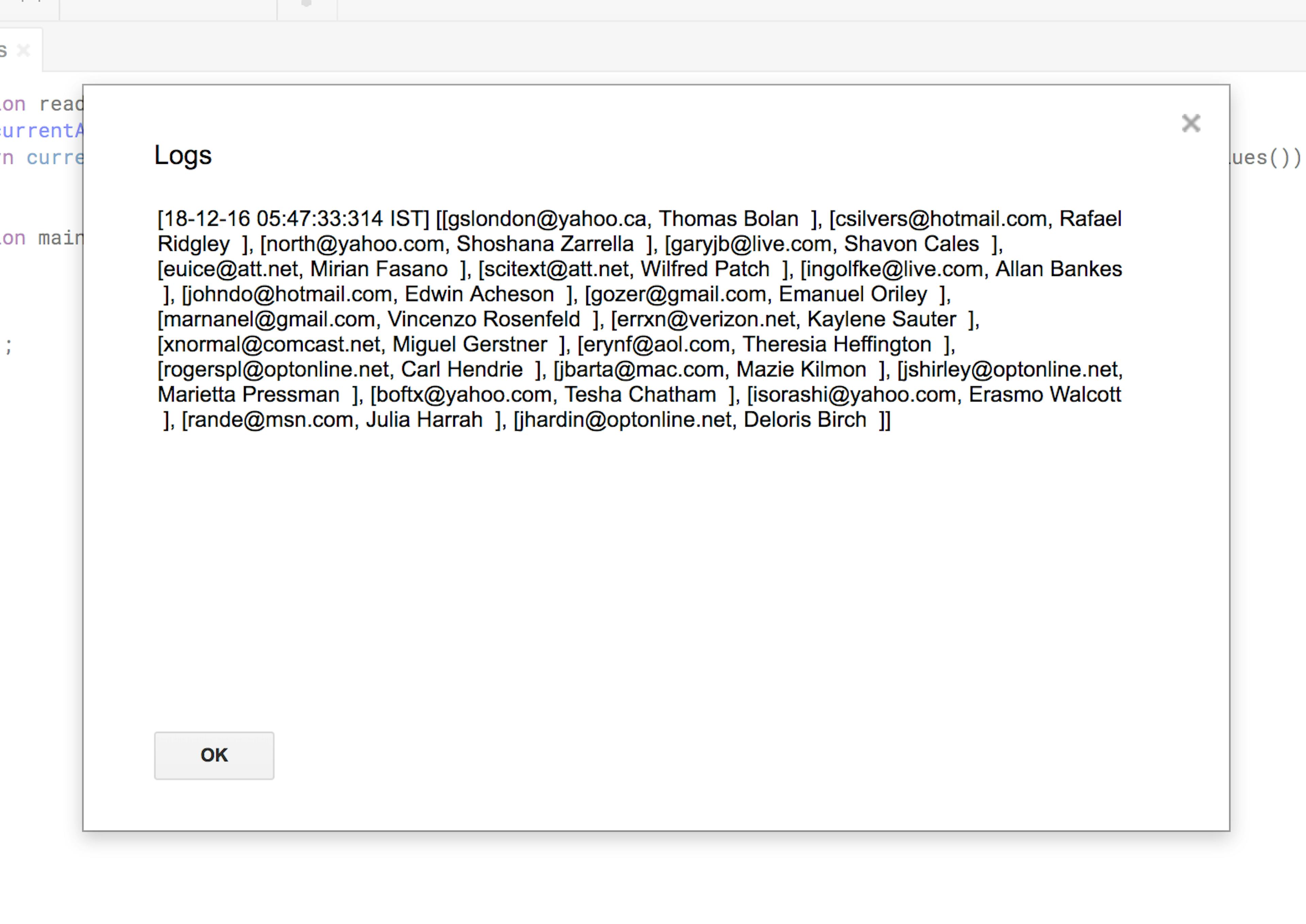 Run the readCurrentSheet() function and view log