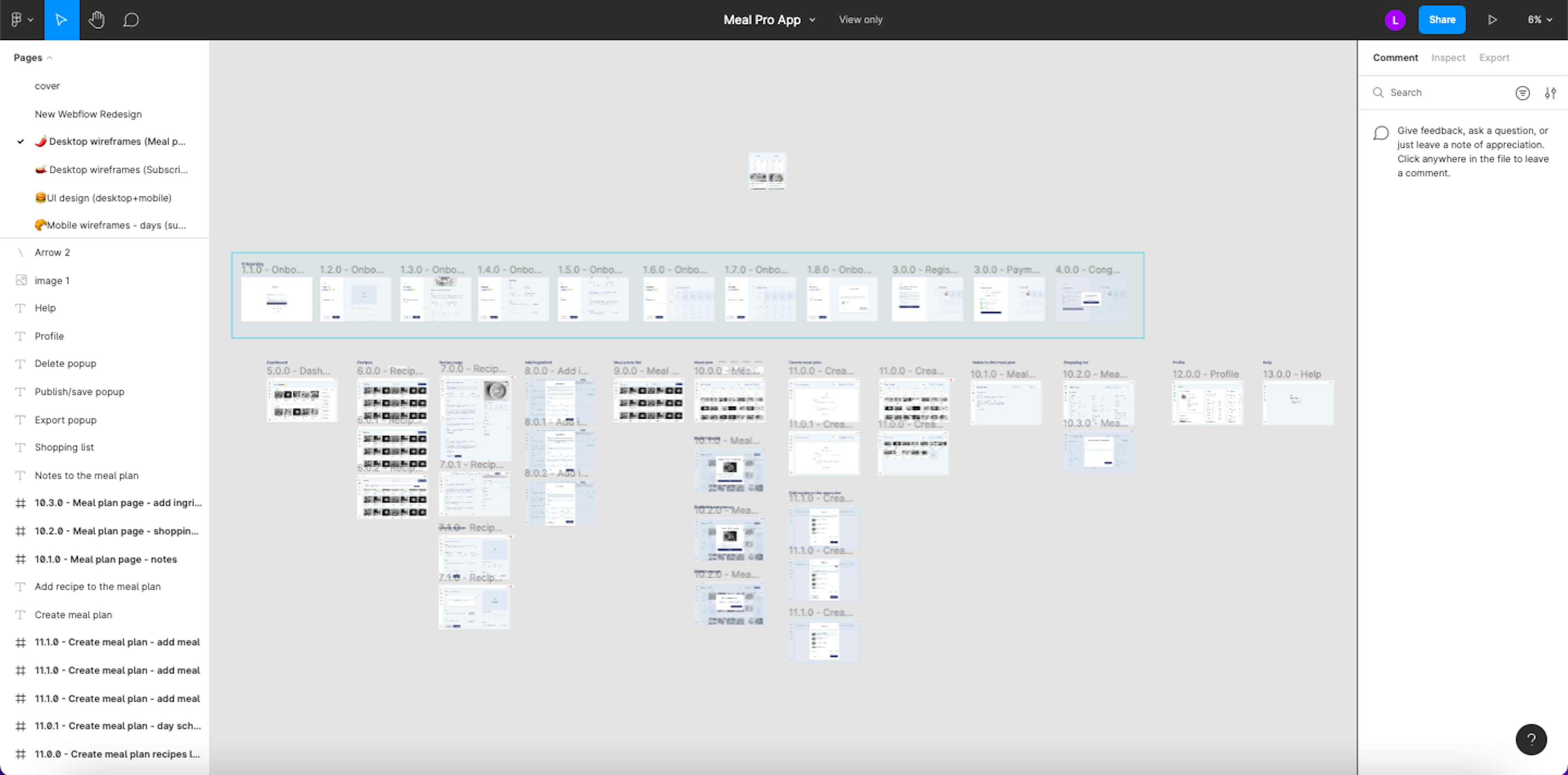 Wireframes used to create MealPro App version one