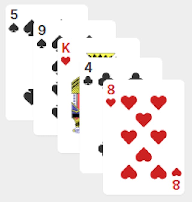 Example of a full five-card winning hand. y = 4x + 5.
