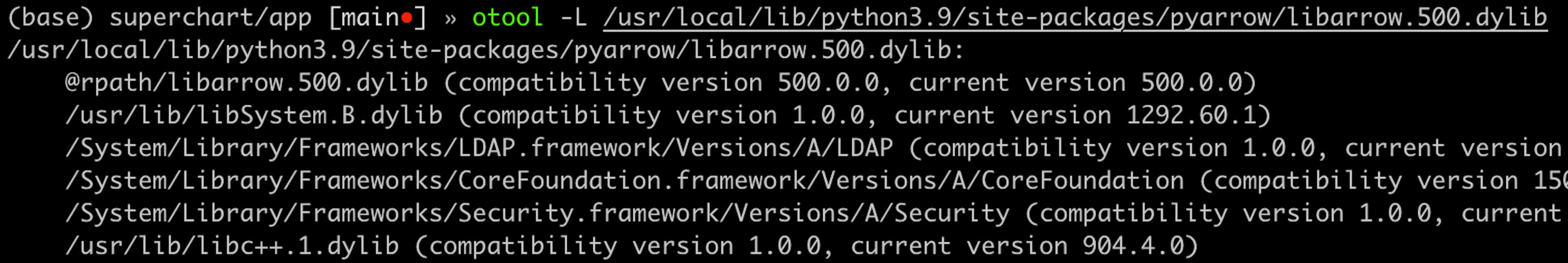 dylib dependence of libarrow.500.dylib