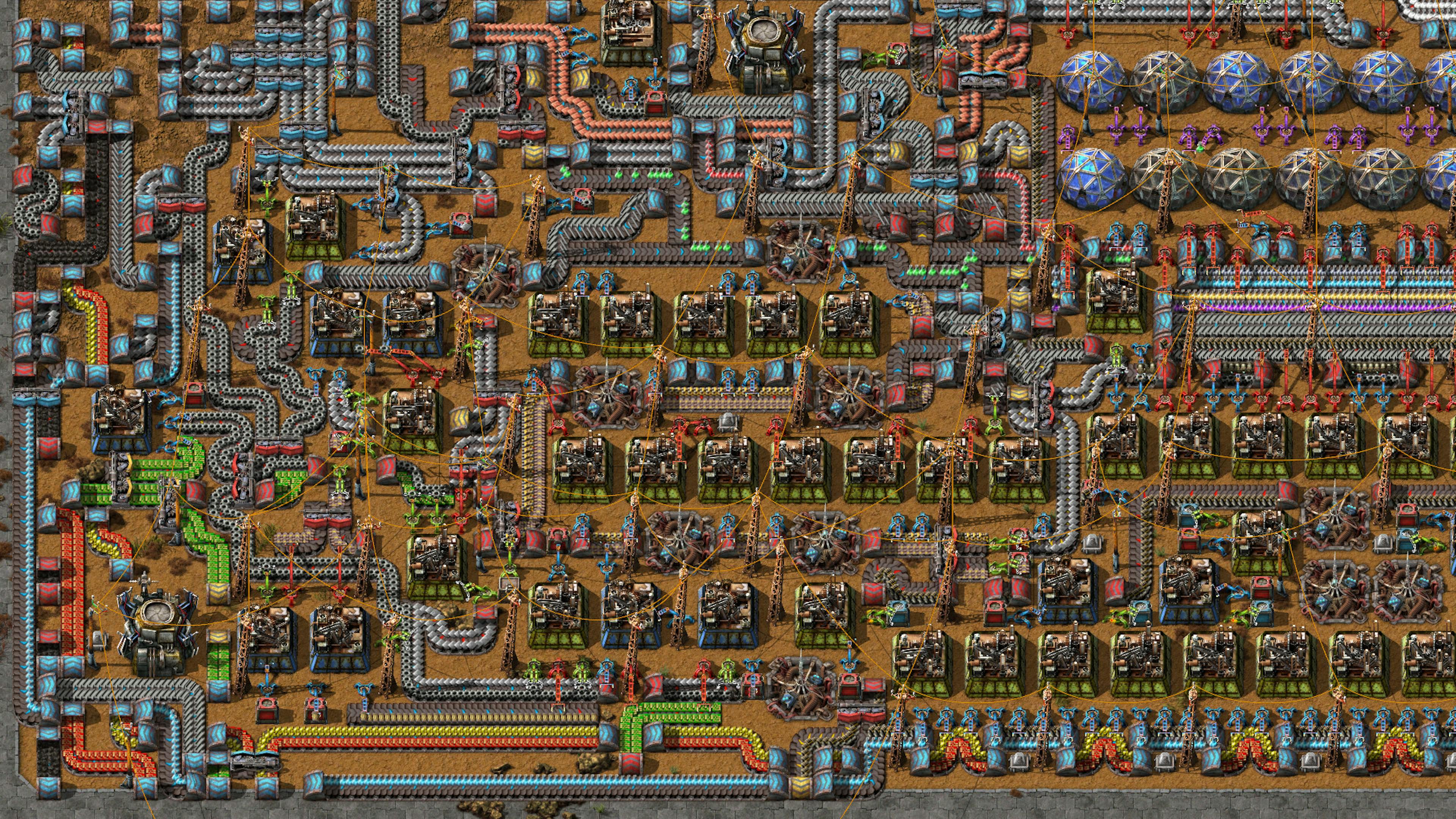 Screenshot of a giant messy factory in factorio