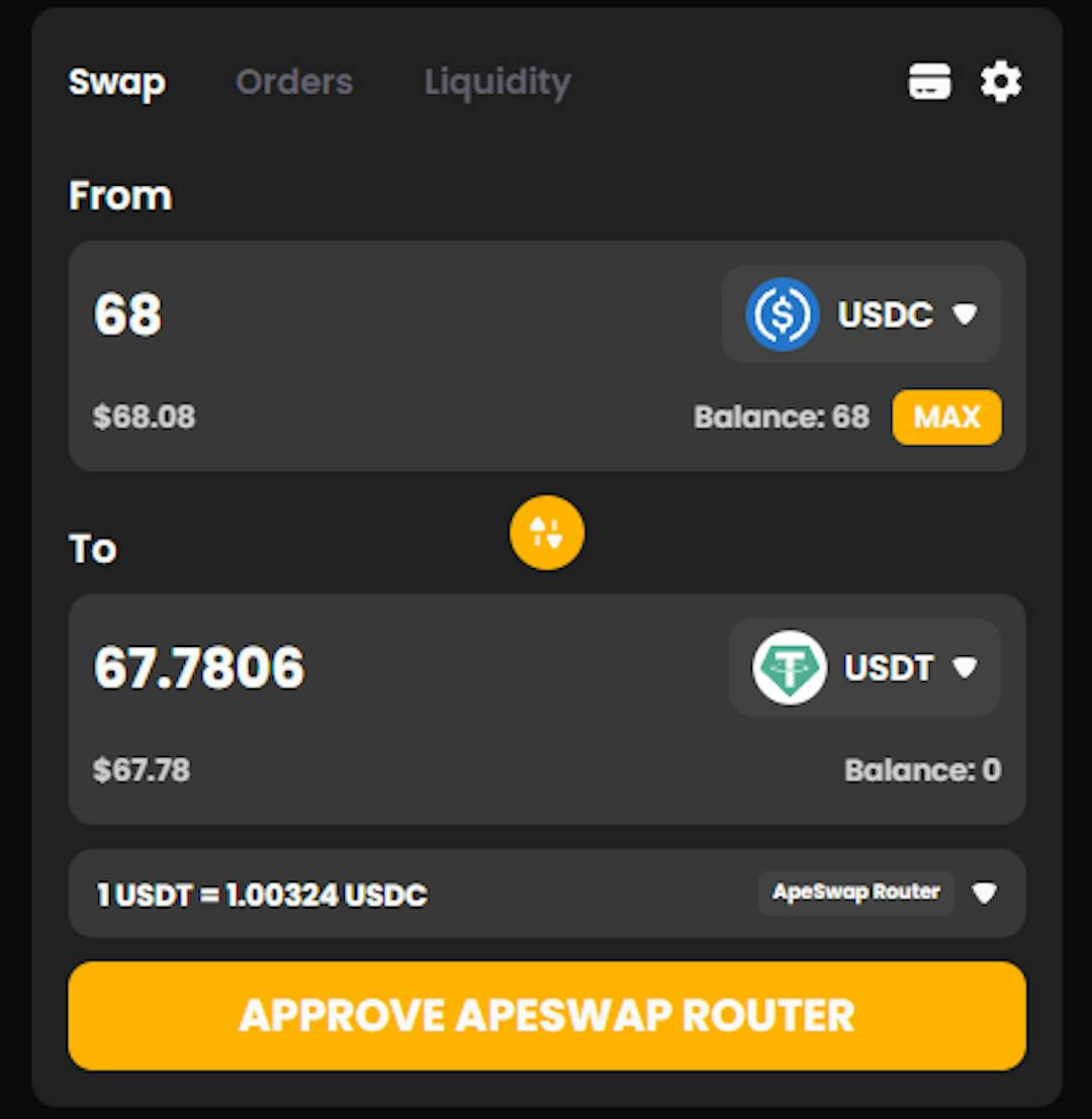 Swap form for exchange USDC to USDT