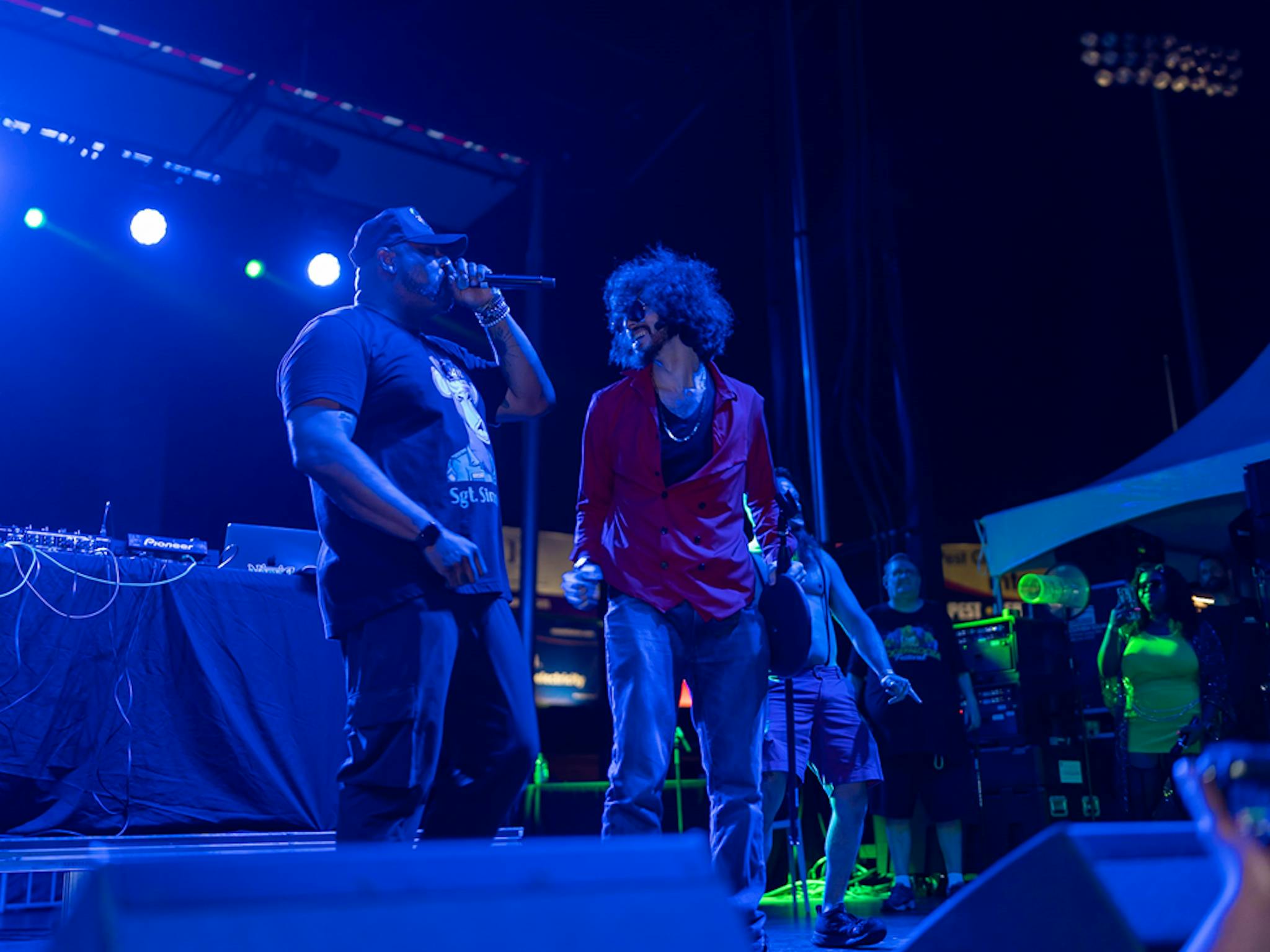 Damon Elliott performing at Dogepalooza, with Rito Rhymes impromptu on stage