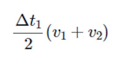 Equation: delta t1 divided by two times sum of v1 and v2