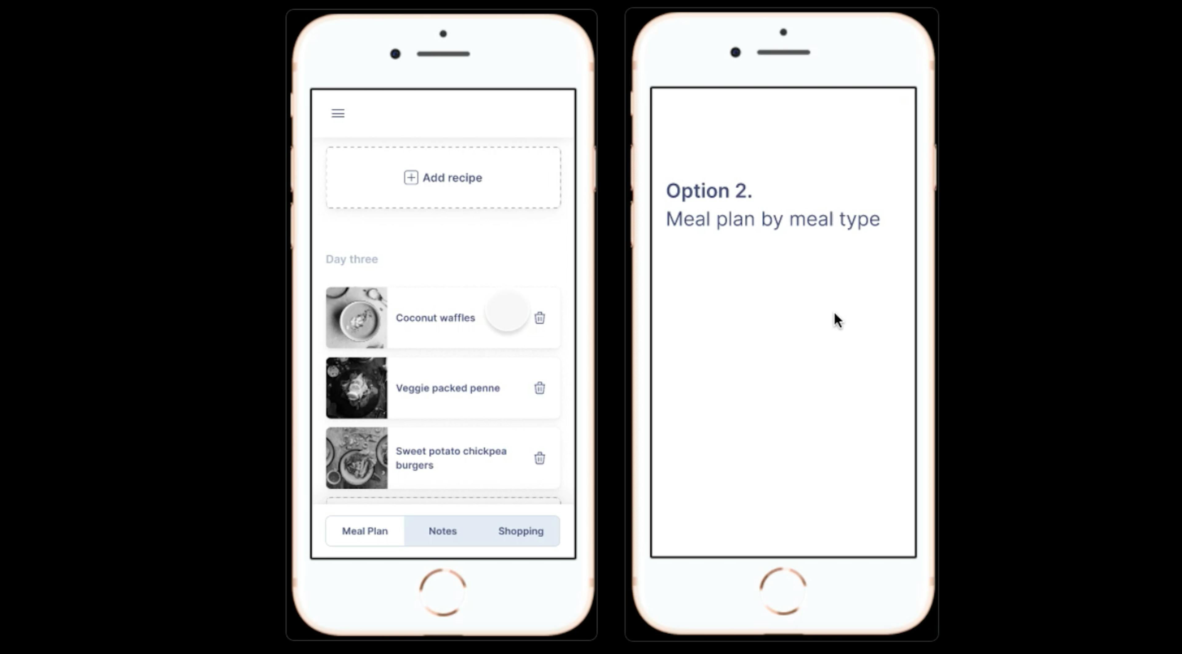 Two prototypes used to test meal plan layouts