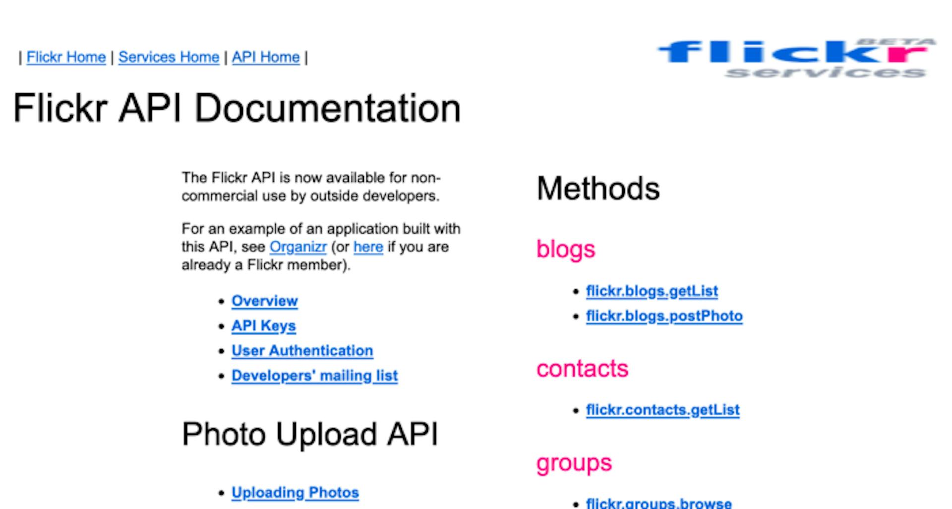 flickr.com/services/api from August, 21 2004 accessed via the Wayback Machine