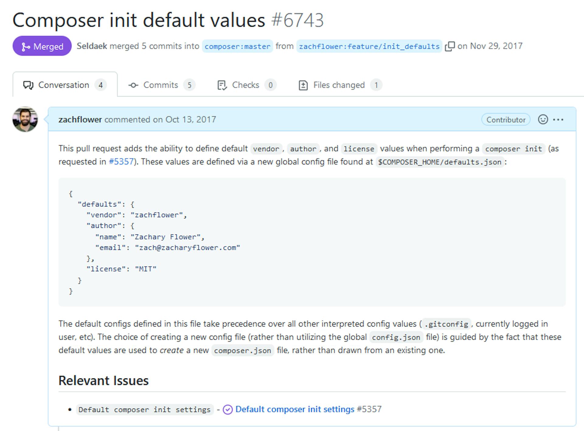 Pull Request to add functionality to define vendor, author and license when performing composer init