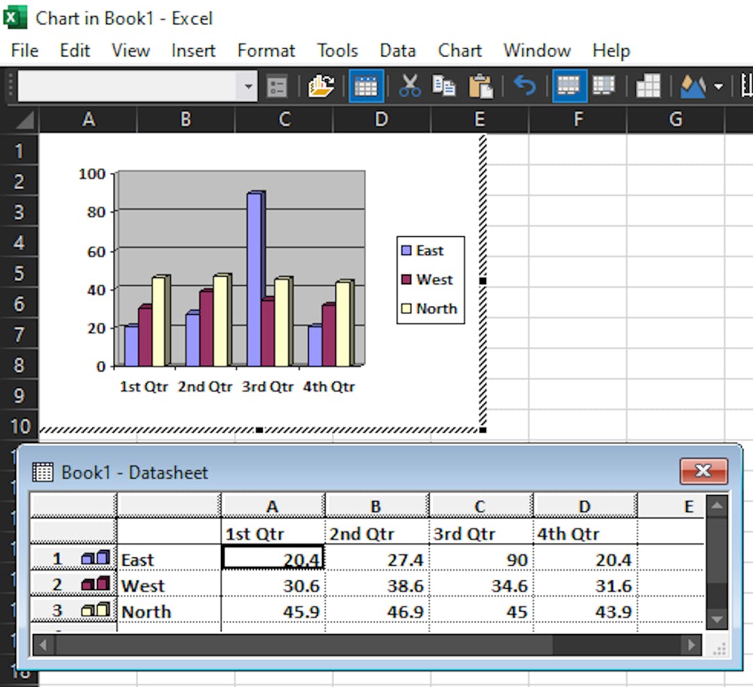 Figure 1: MSGraph editor embedded in a Microsoft Excel document.