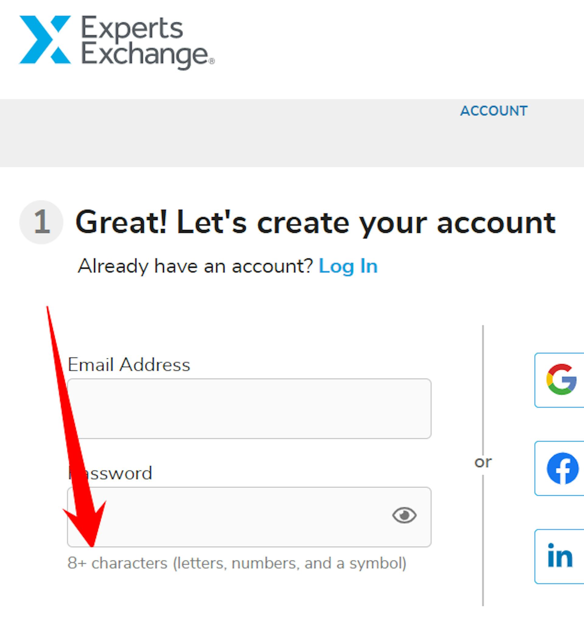 Experts Exchange Account Policy Example (Fig 1).
