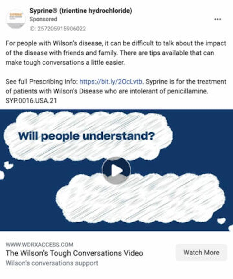 Ad shown to users with an interest in "genetic disorder." Source: Facebook Ad Library