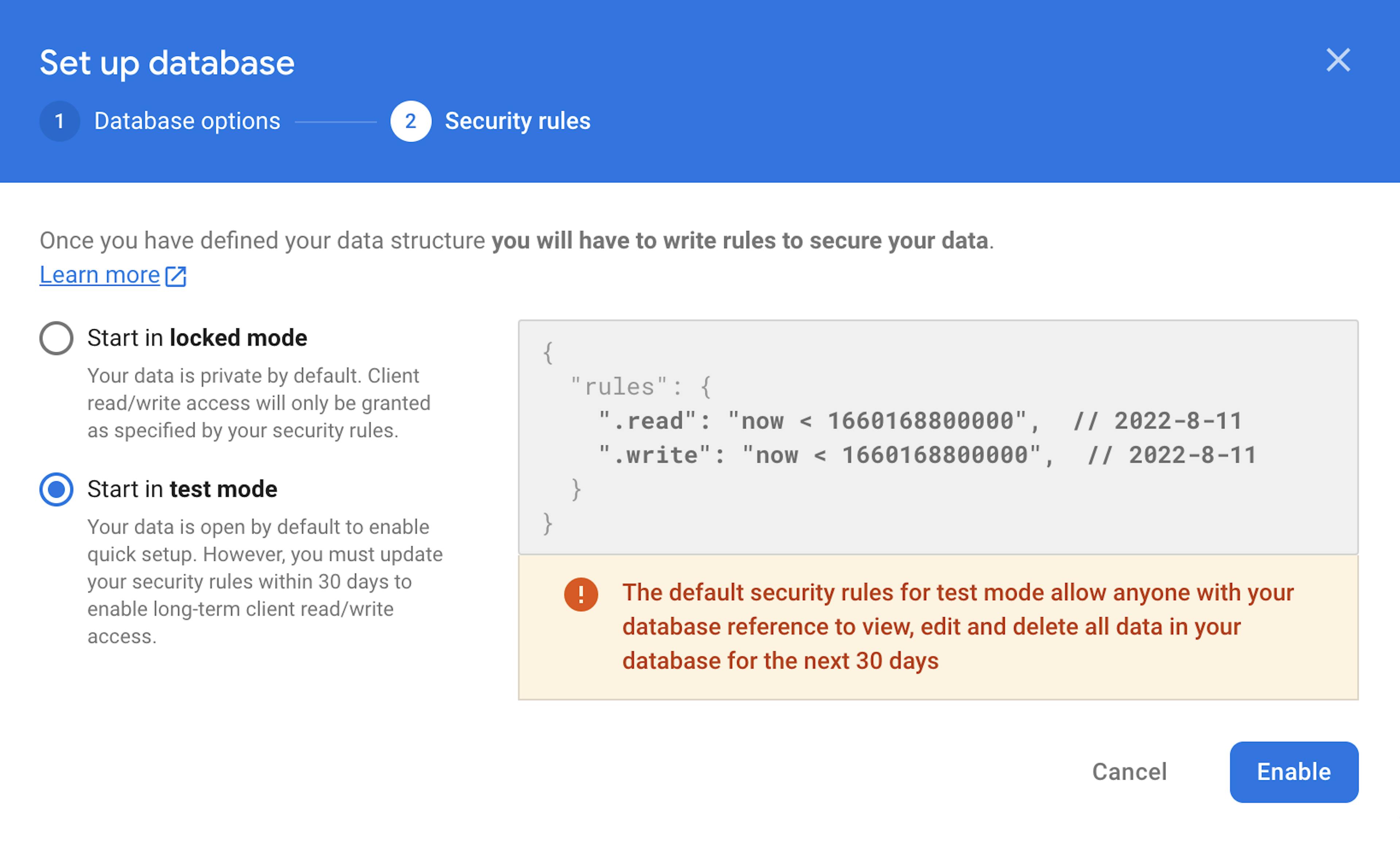 Set up a Firebase Realtime database