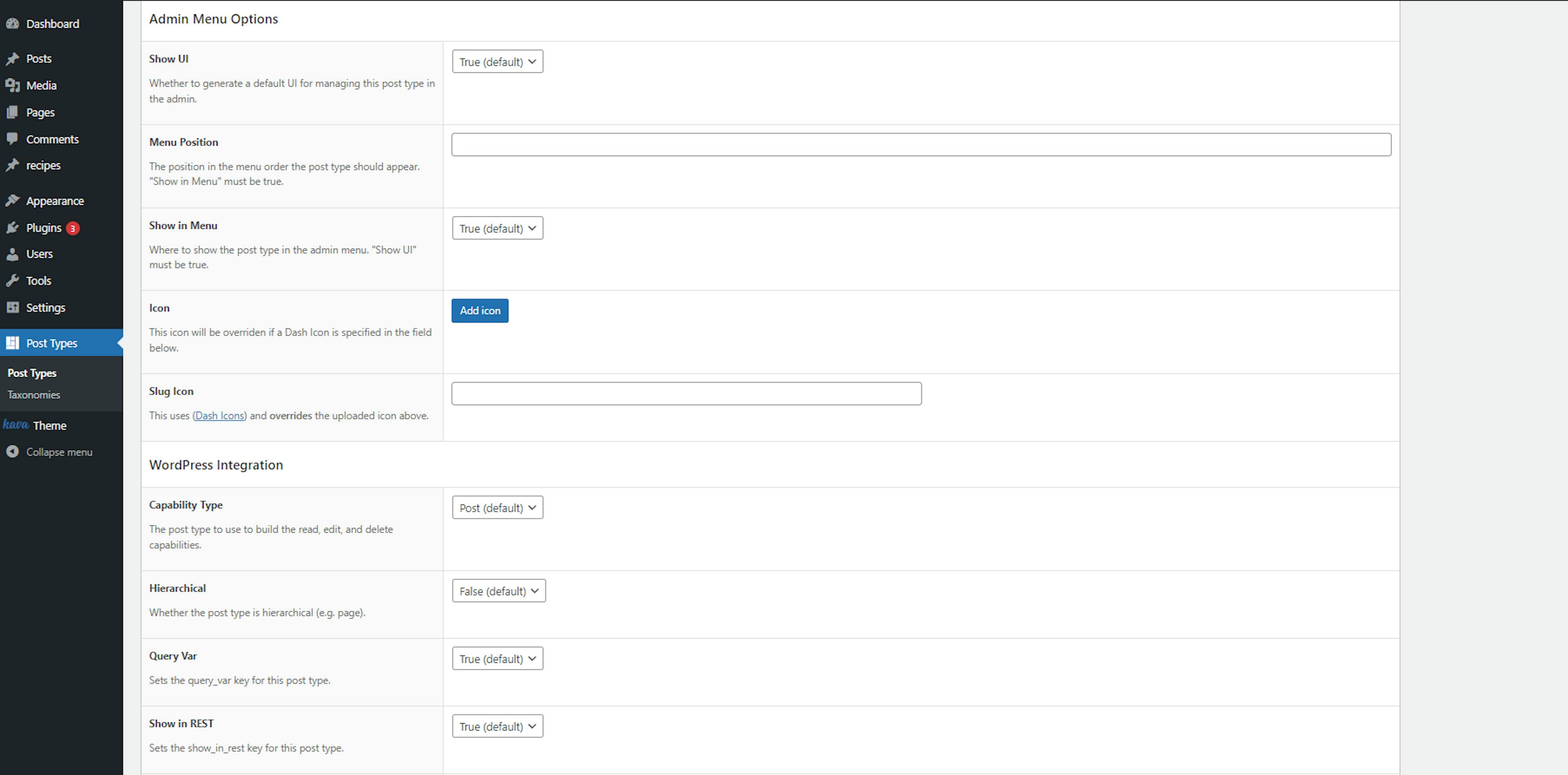 CPT maker additional settings