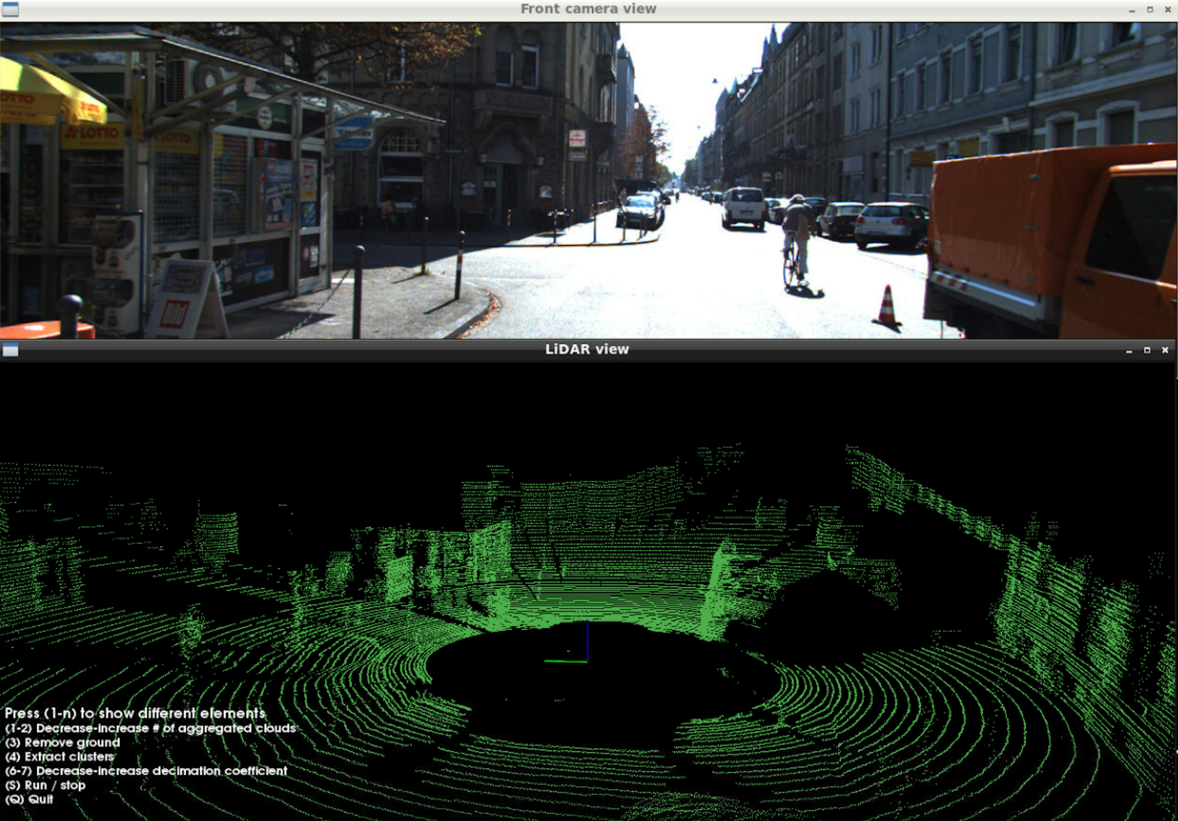Original point cloud. Notice that the RGB image here is displayed only for clearance. The RGB data is not used in the LiDAR pipeline. Image by the author.