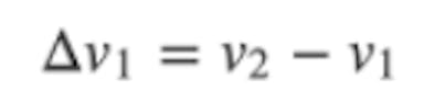 Equation: deltav1 equals to v2 minus v1.