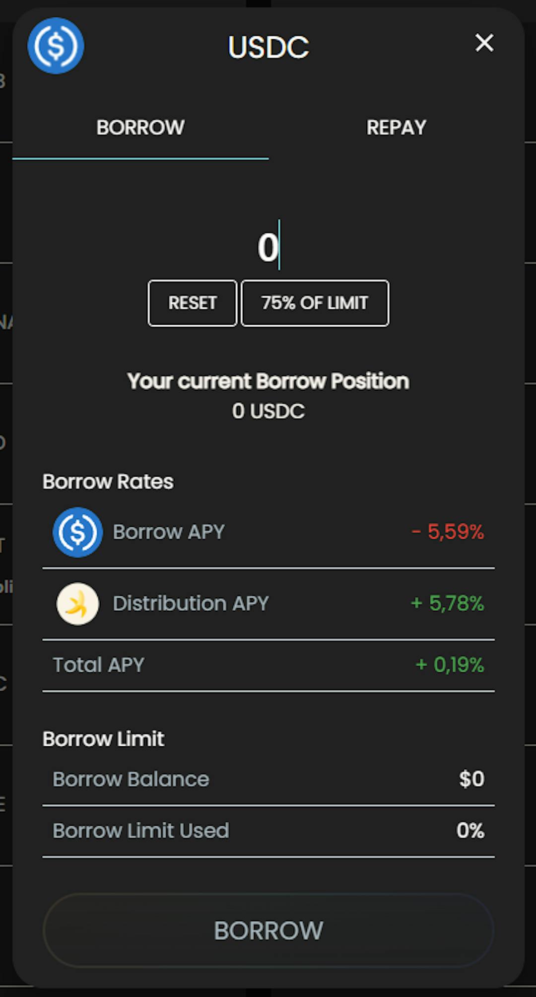 USDC borrow form