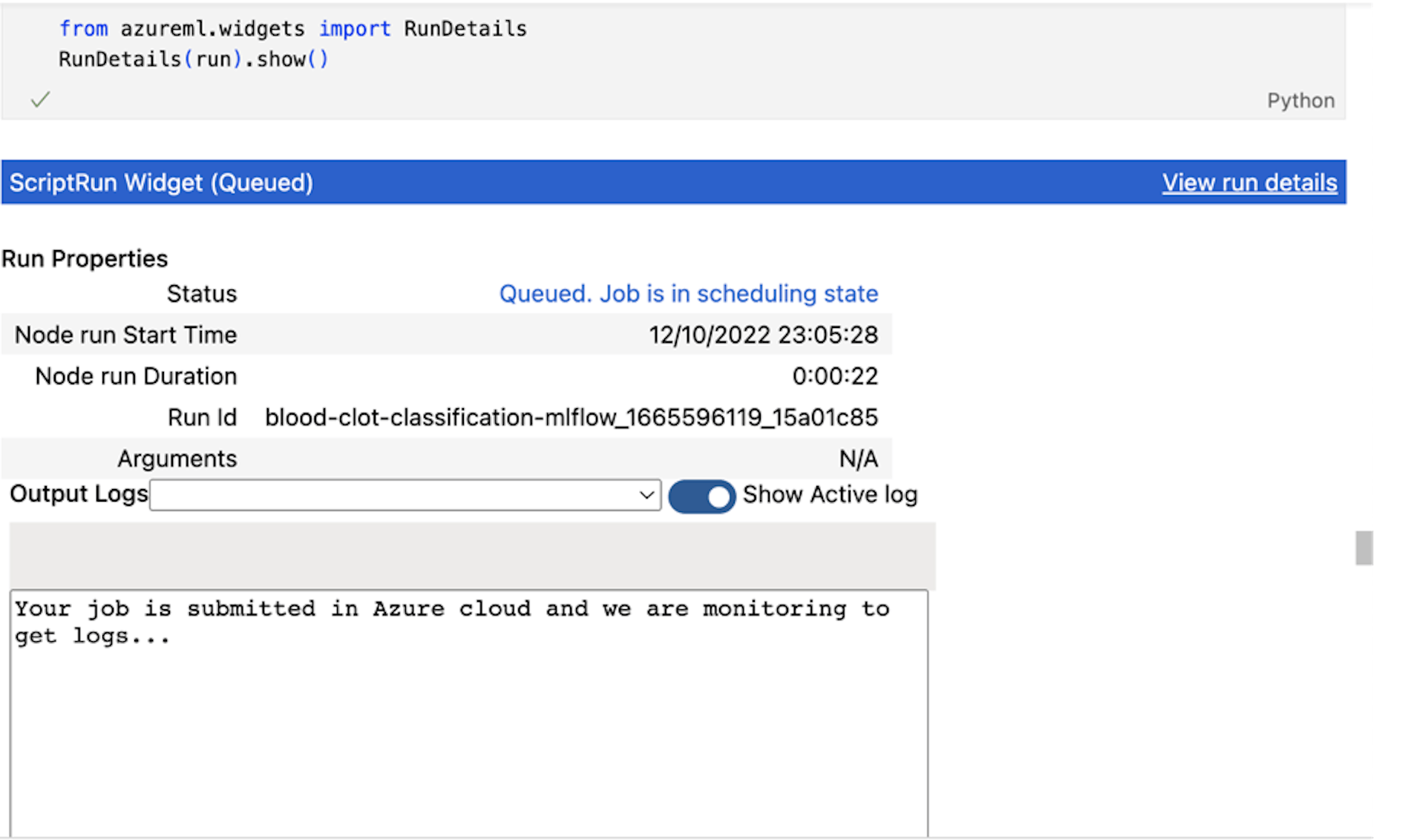 Monitoring the Run from Jupyter-Notebook using Widget