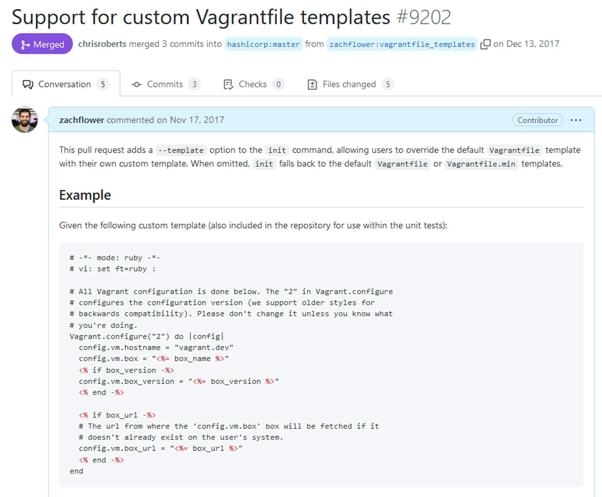 Pull Request to add a template option to the init command