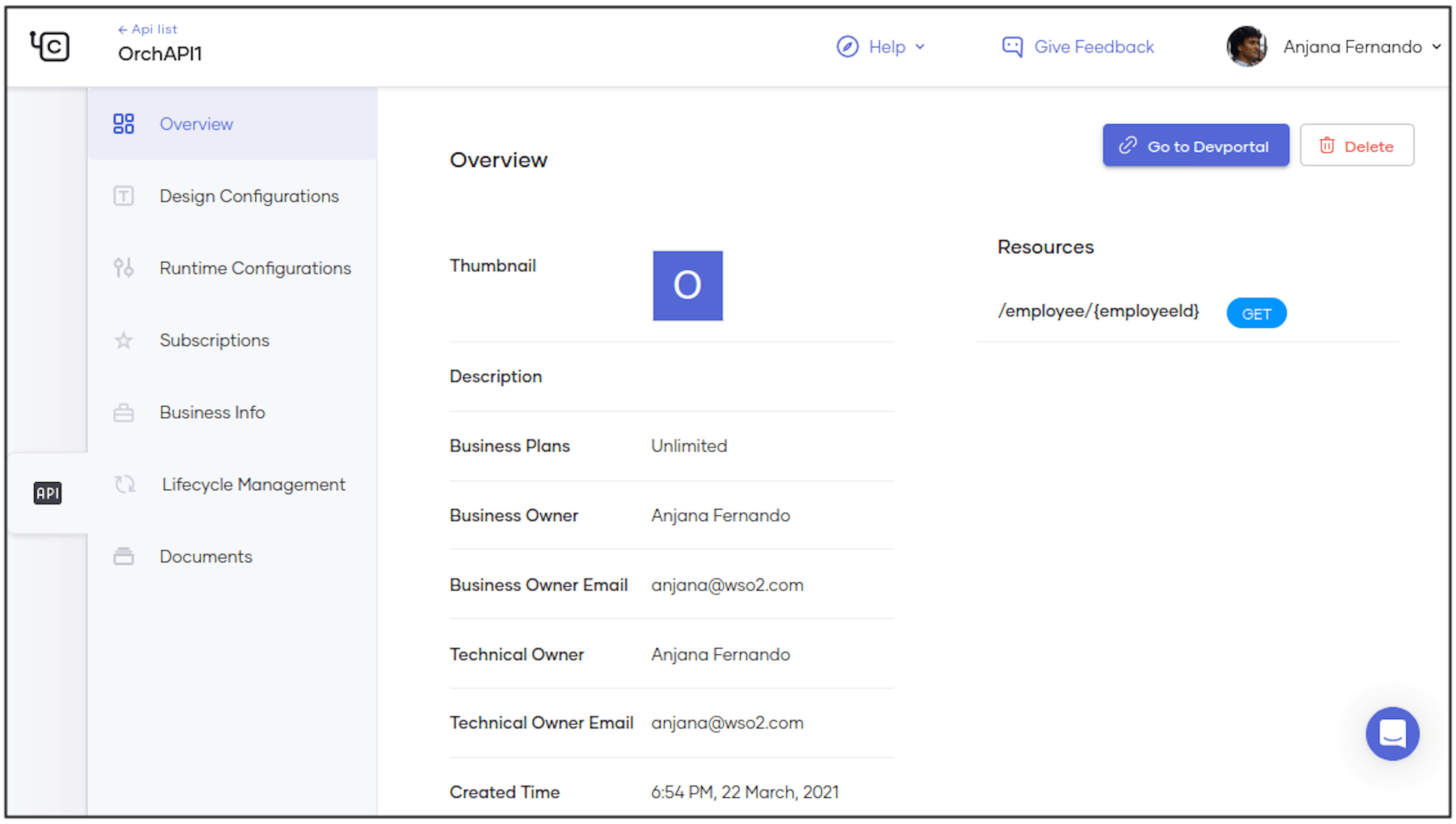 Figure 4: API Management Console