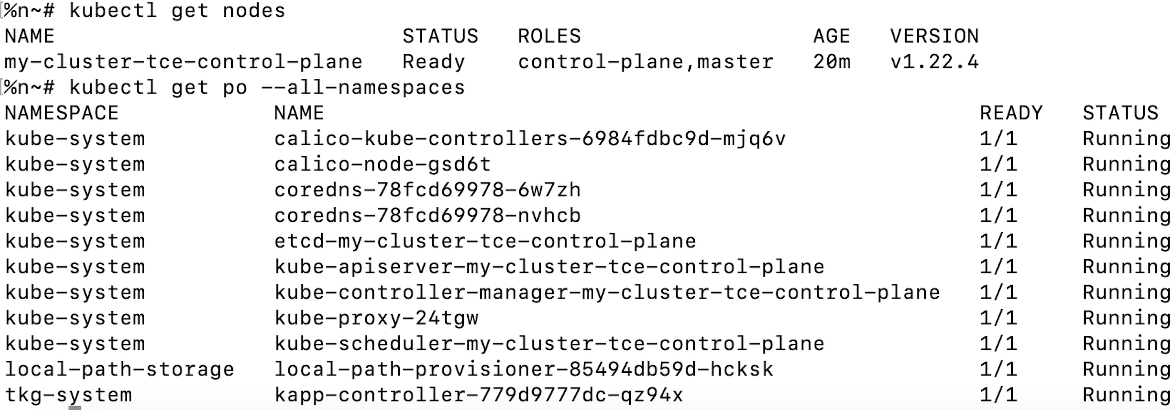 kubectl commands output