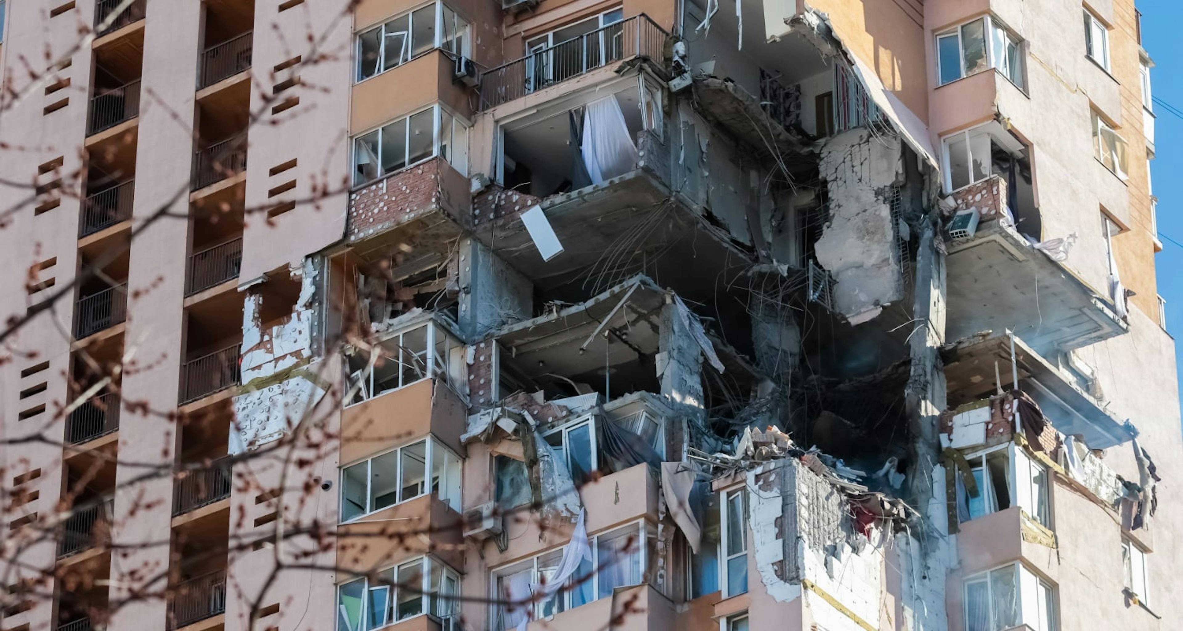 Damaged block of flats in Kyiv due to the Russian shelling, Lobanovsky streer 26.02.2022. source: https://standwithukraine.digital