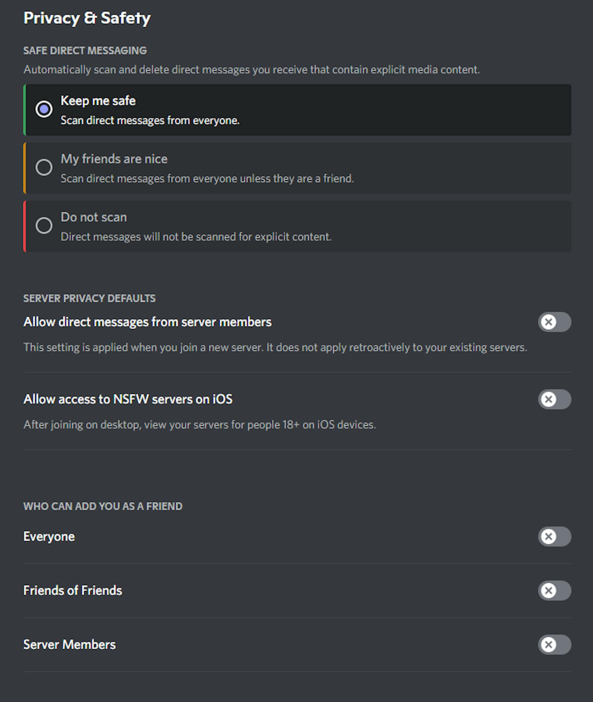 Discord Privacy Setting