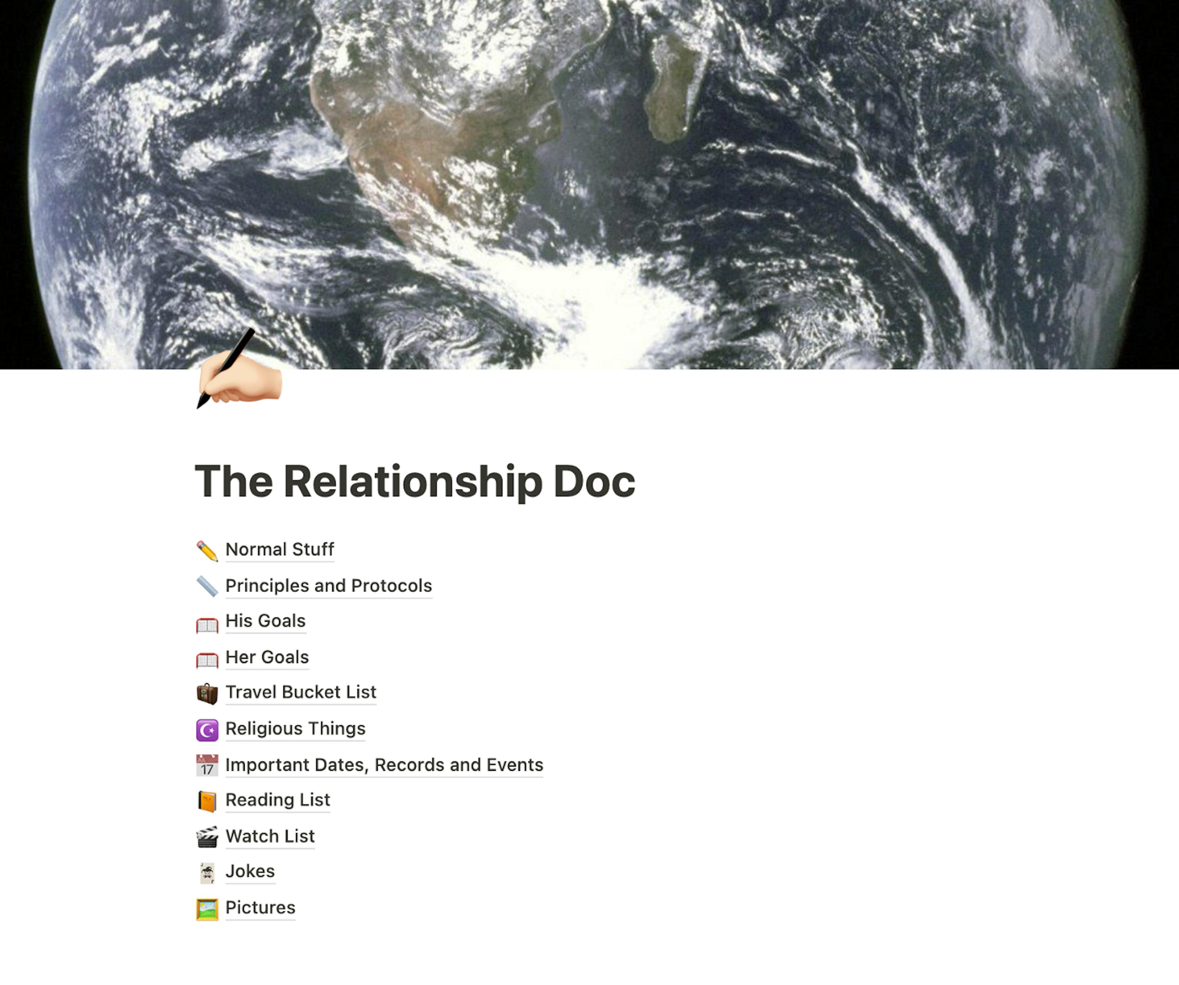 The relationship journal we maintain on Notion