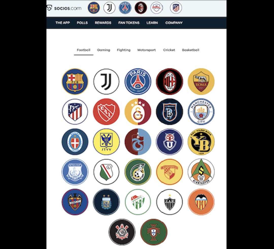 Football fans' token on socios.com