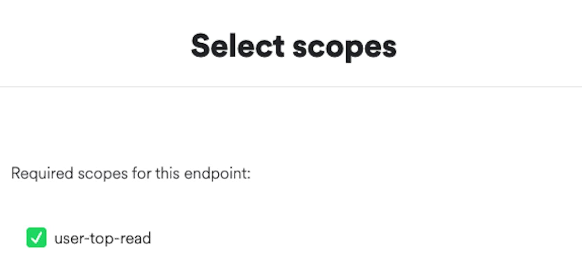 Screenshot of scope selection for Spotify OAuth in developer console.