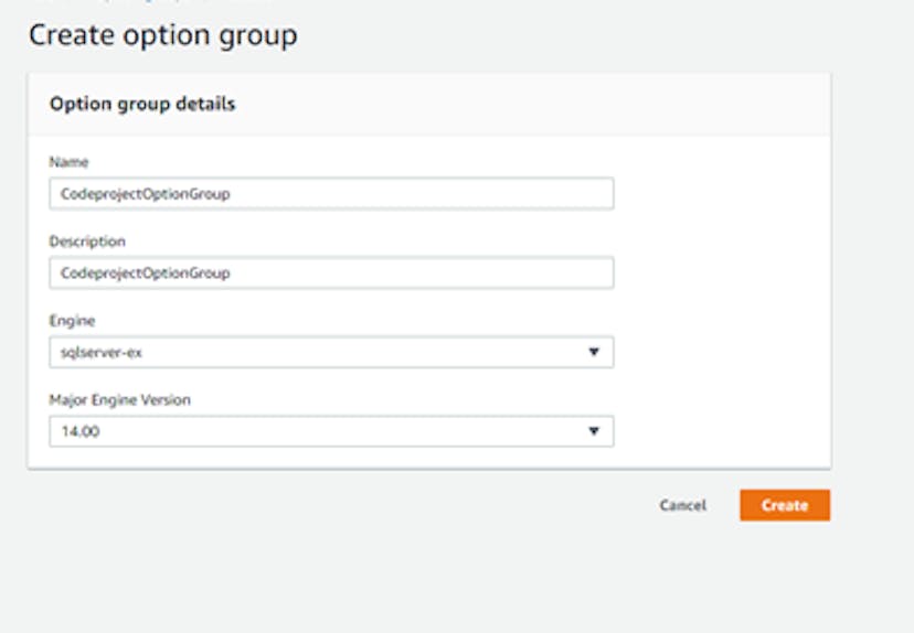 Image 9 - Creating Option group details