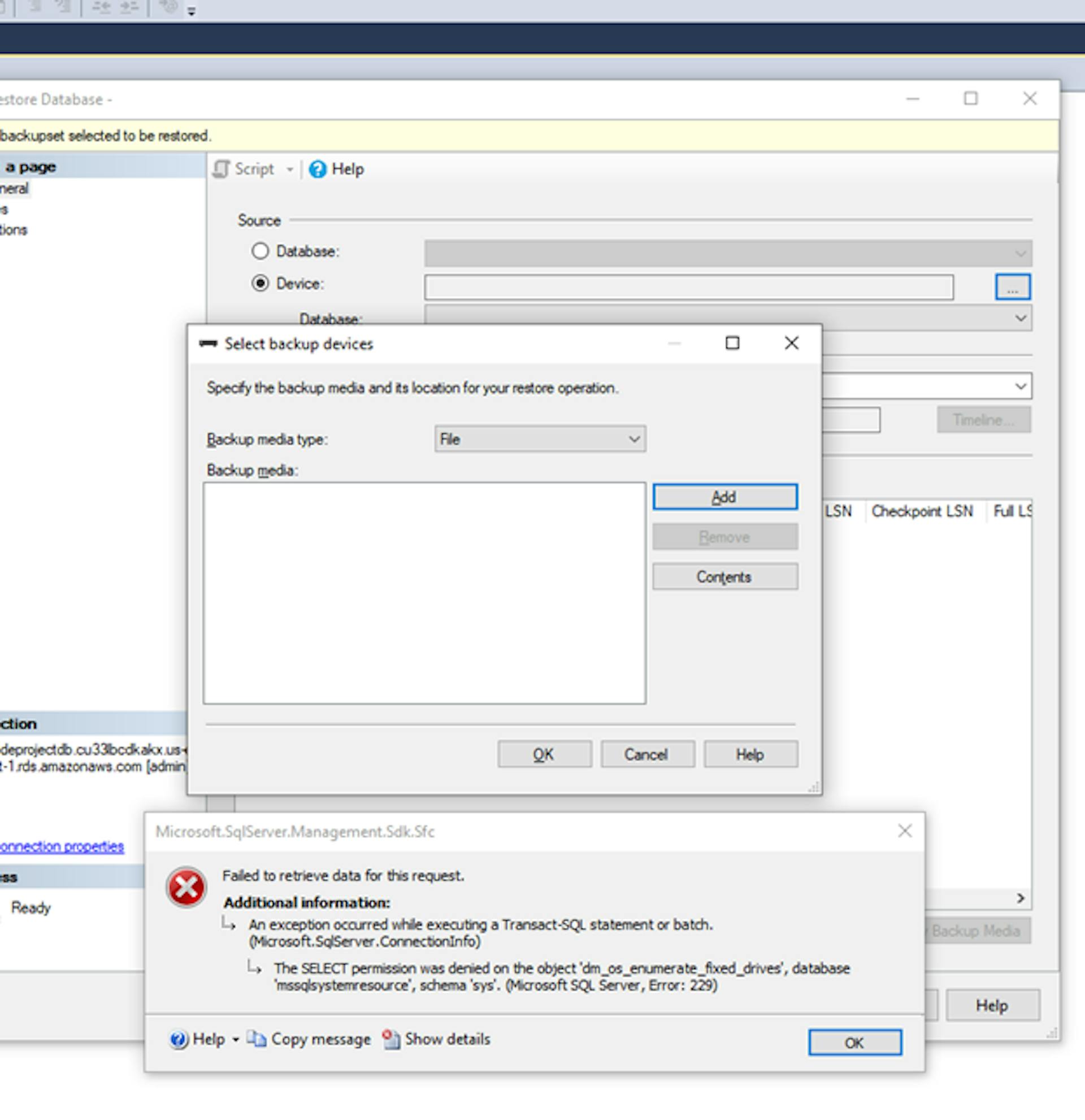 Image 14 - a error from MS SQL Management Studio