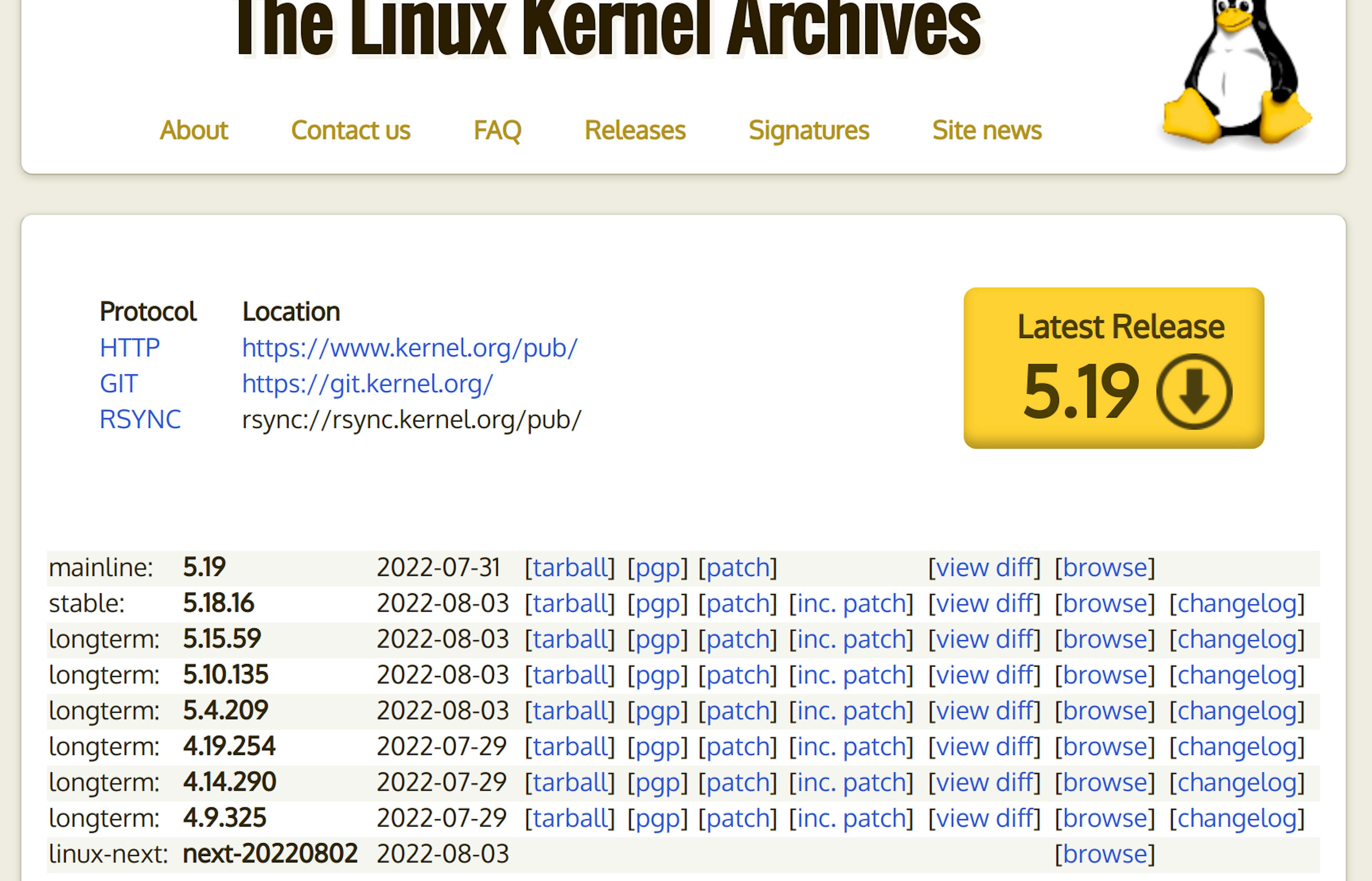 The kernel.org home page
