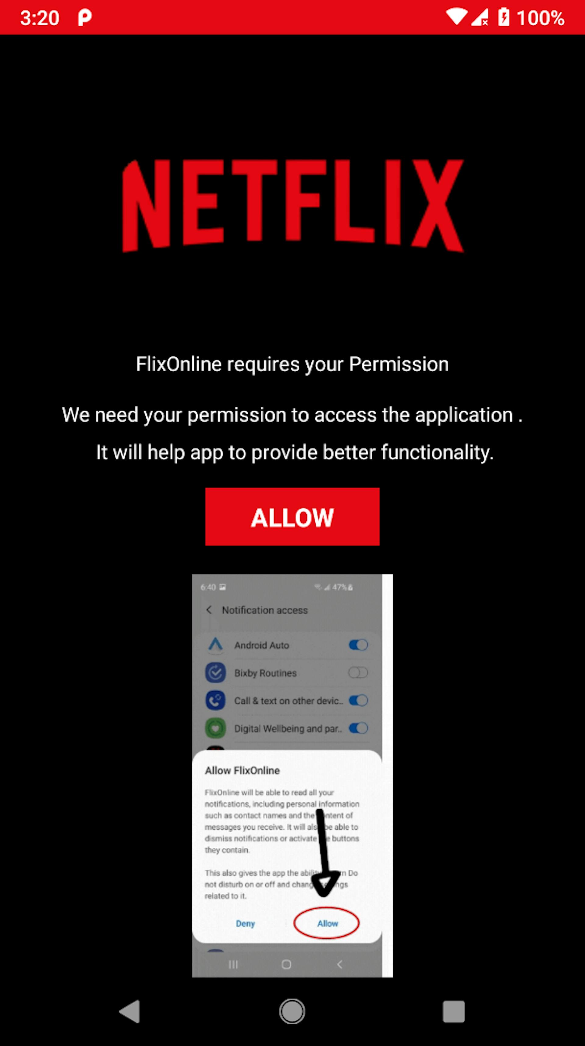 Figure 2 – FlixOnline Permissions Request