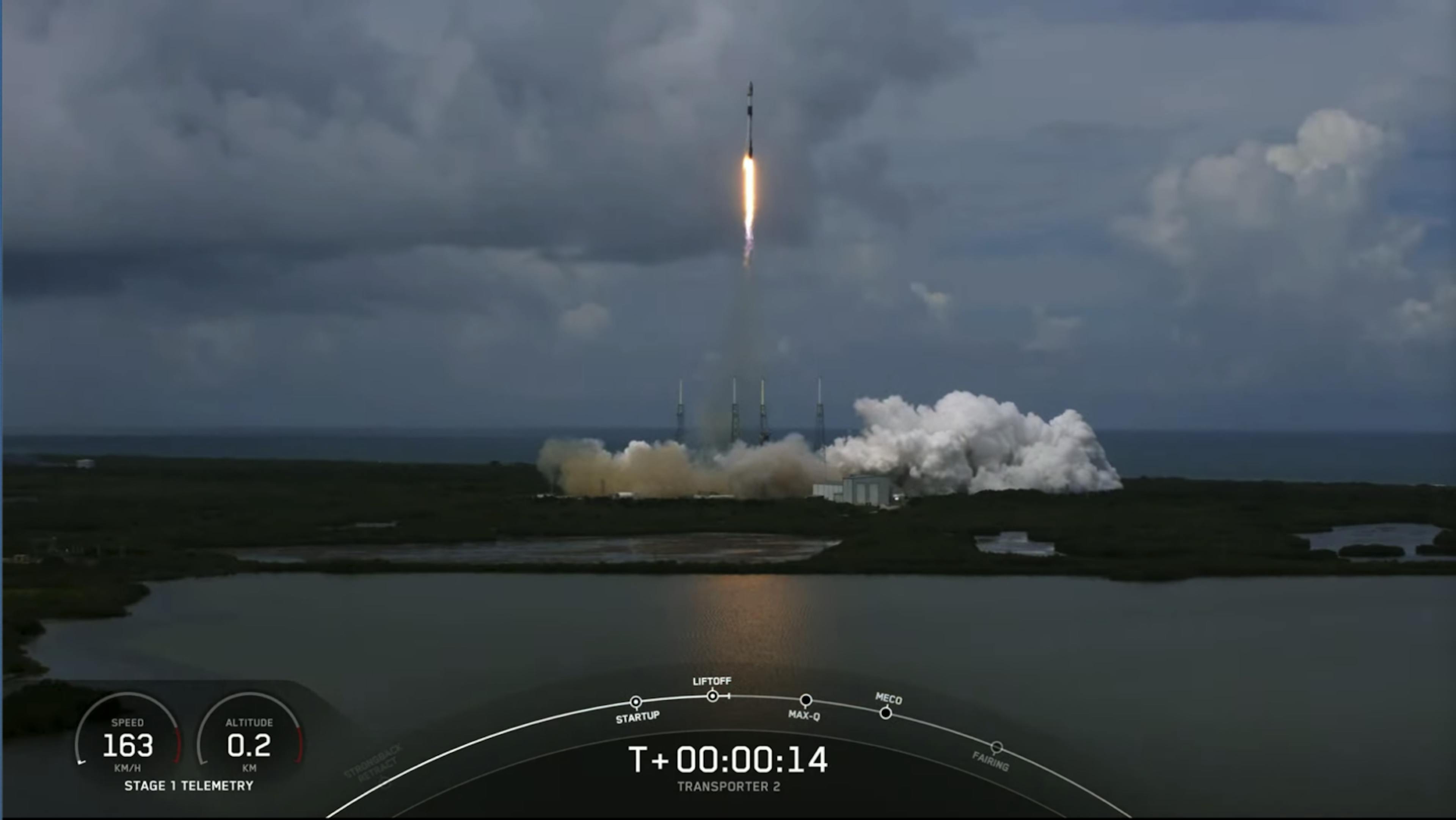 Transporter-2 mission launch. Image: SpaceX