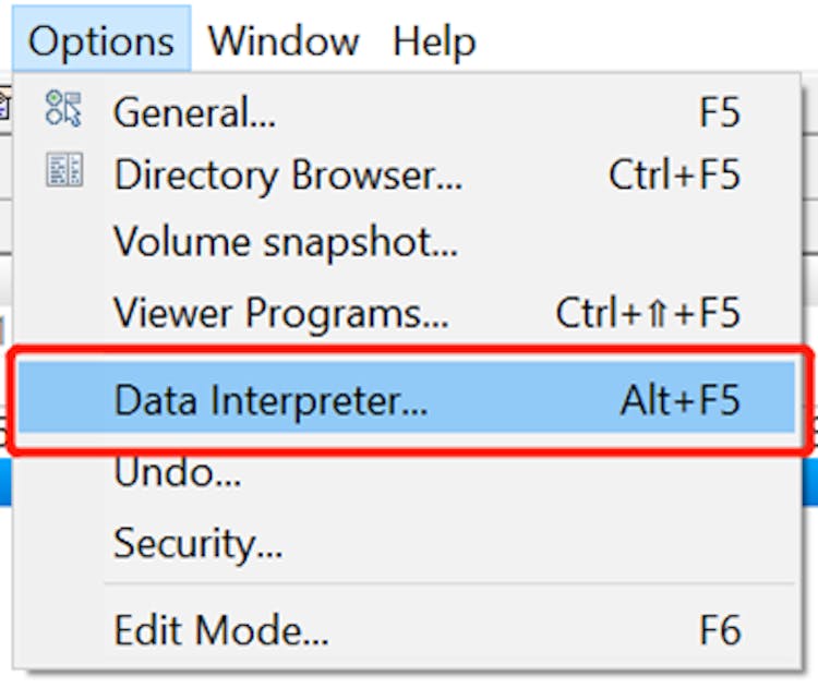 Figure 6. Navigating the options Menu.