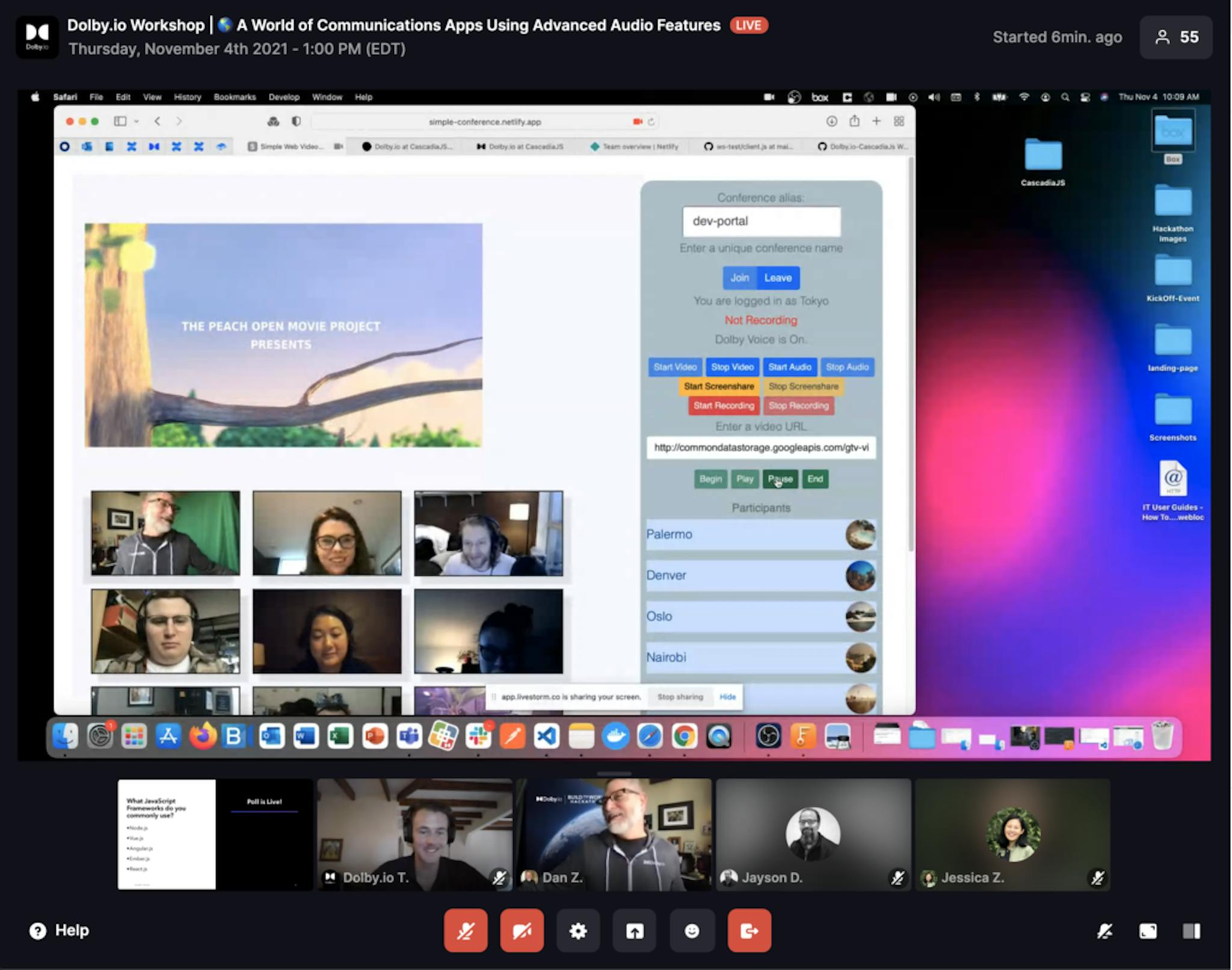 Dolby.io Workshop at CascadiaJS via Livestorm.co