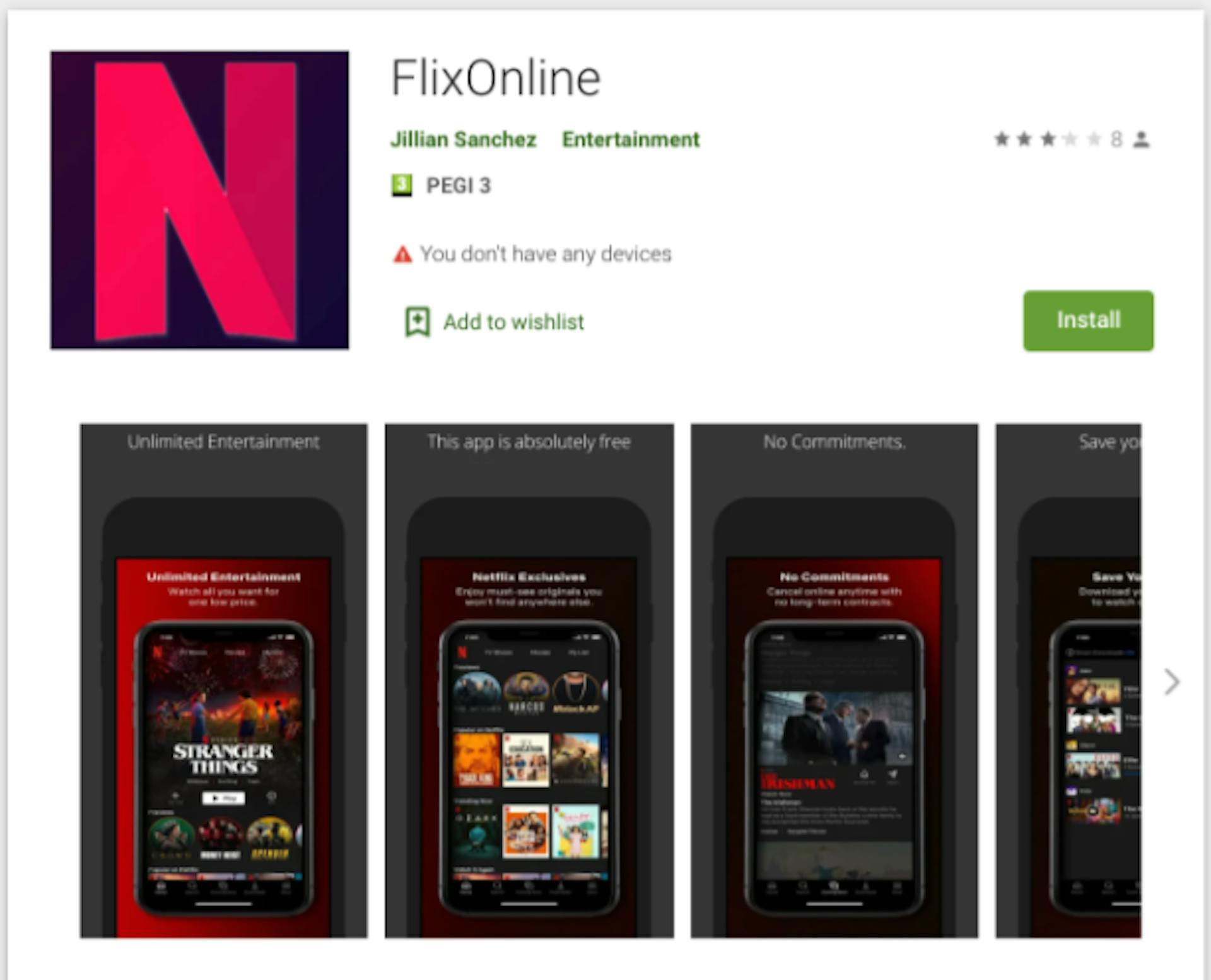 Figure 1 – FlixOnline application on Google Play
