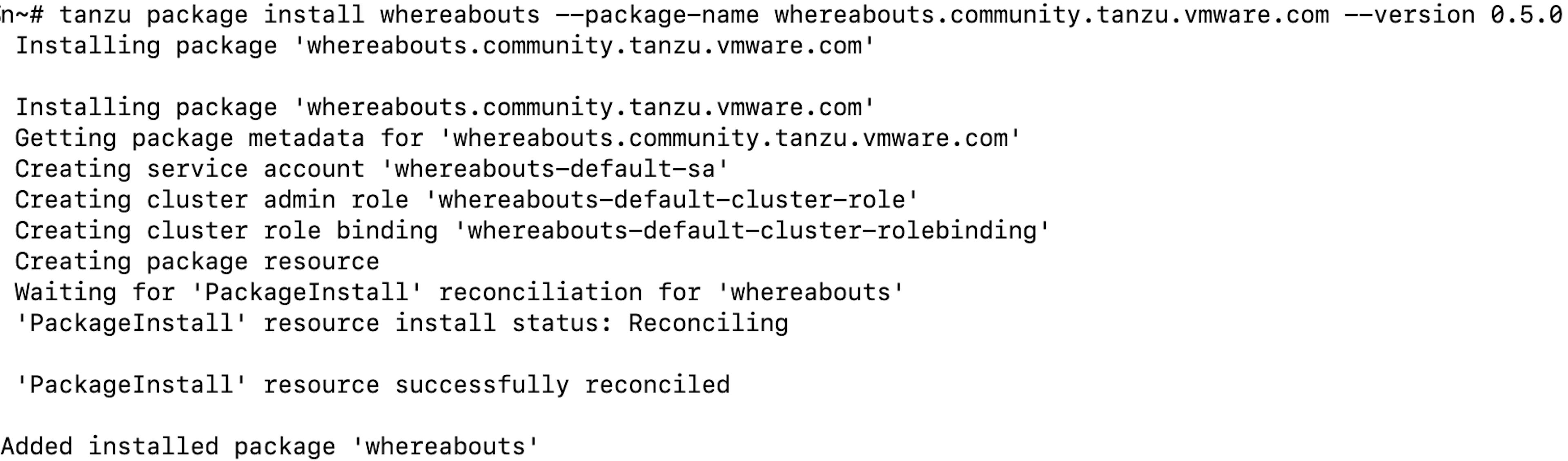 tanzu package install output