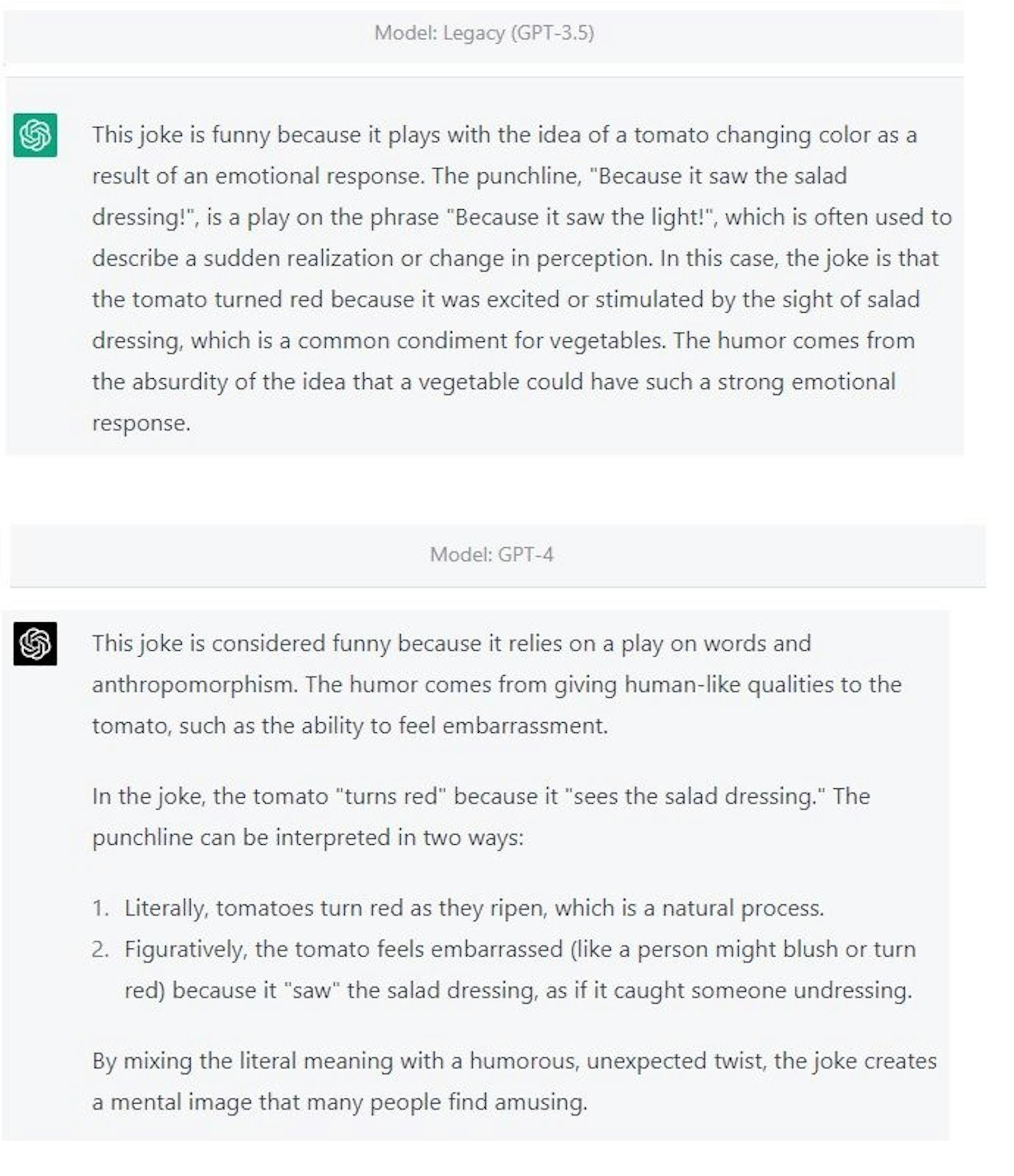 Explained joke ChatGPT3.5 vs ChatGPT4