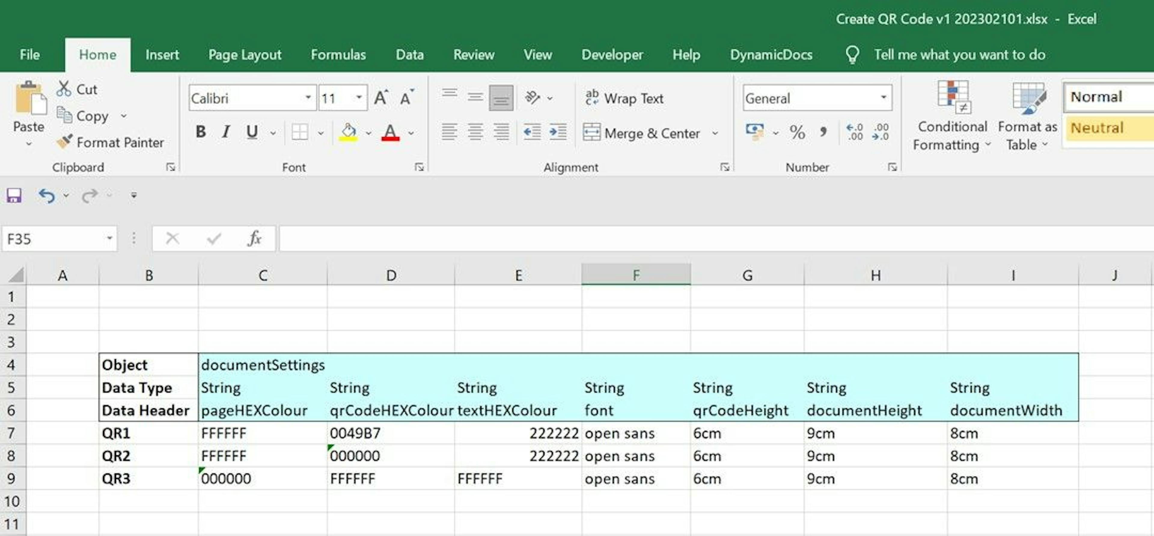 Document Settings sheet