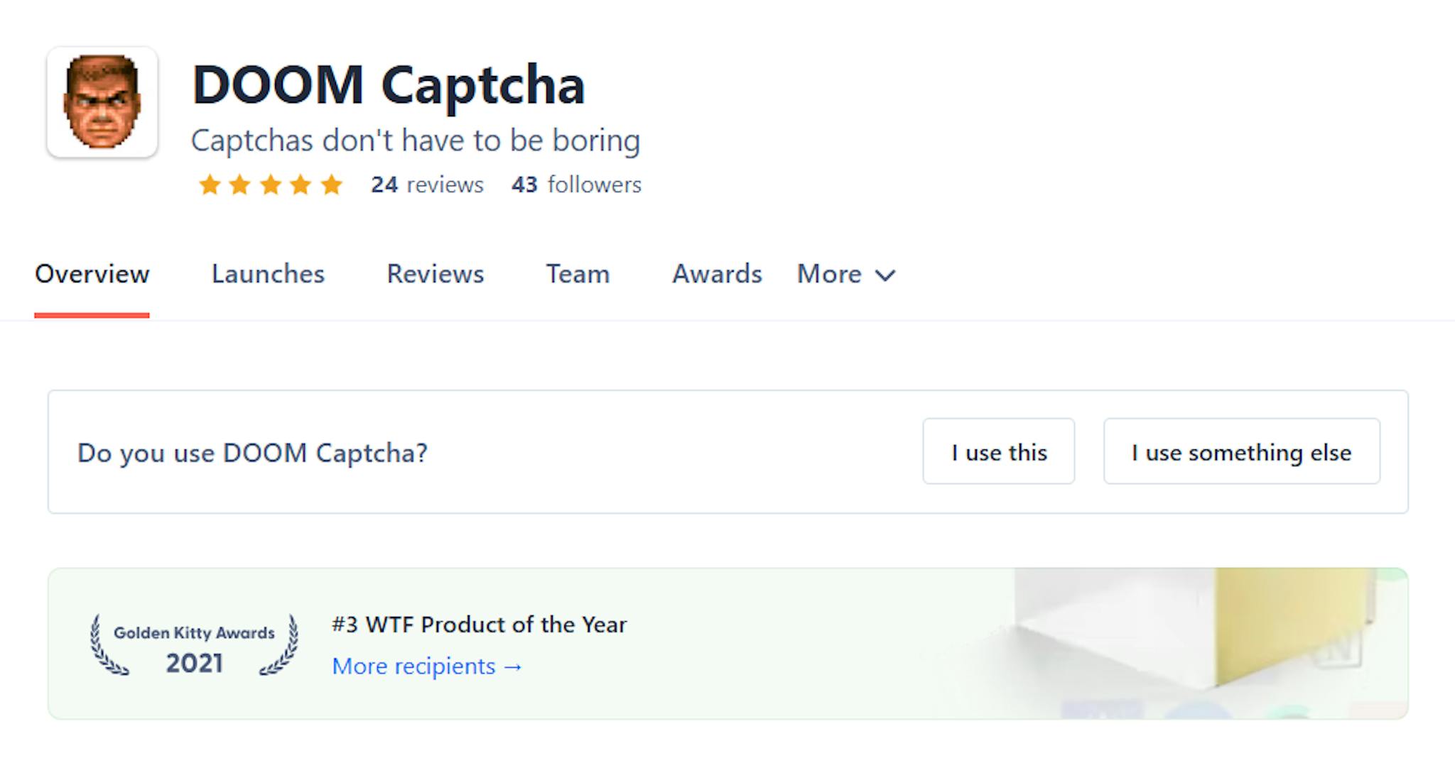 DOOM Captcha on Product Hunt