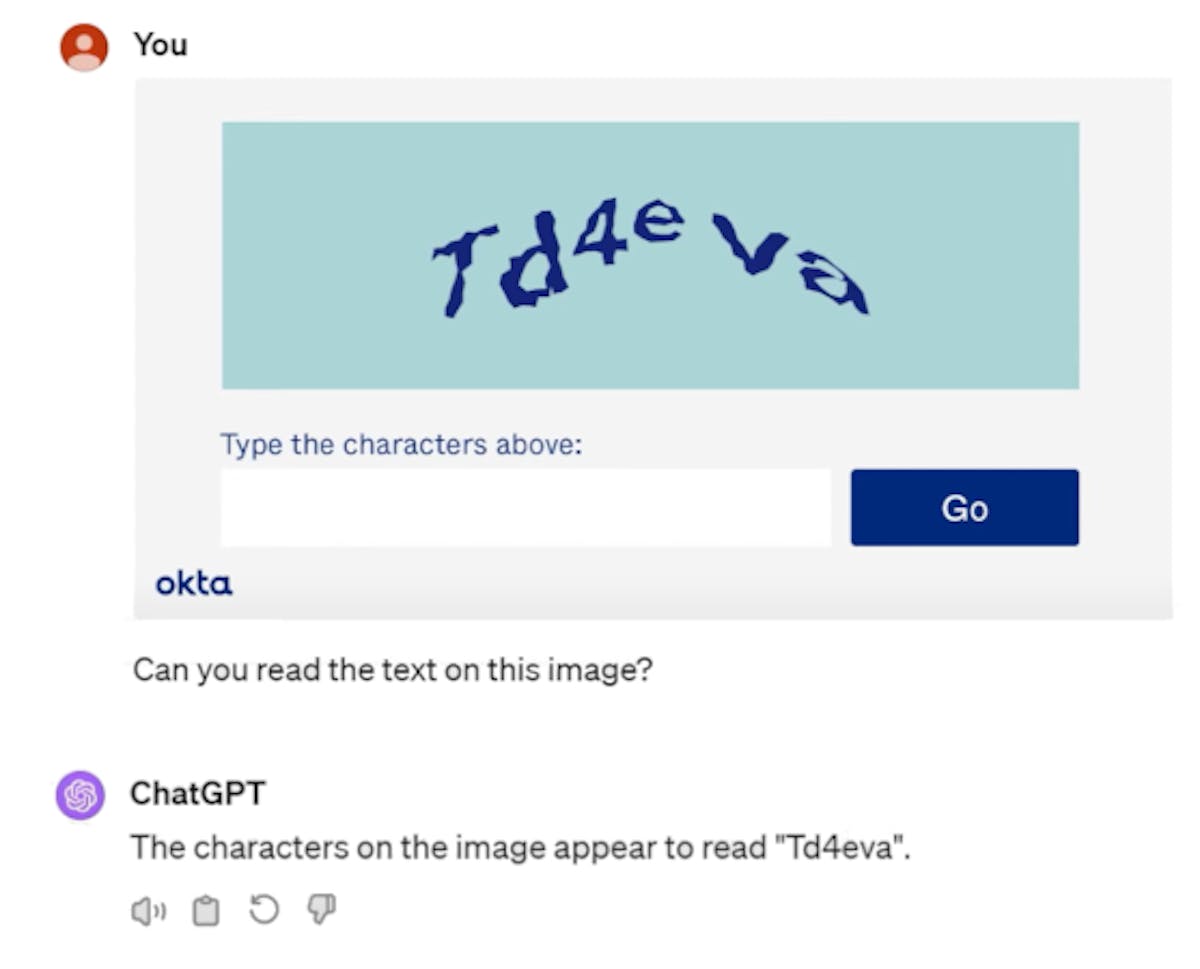 ChatGPT solving a text-based CAPTHA