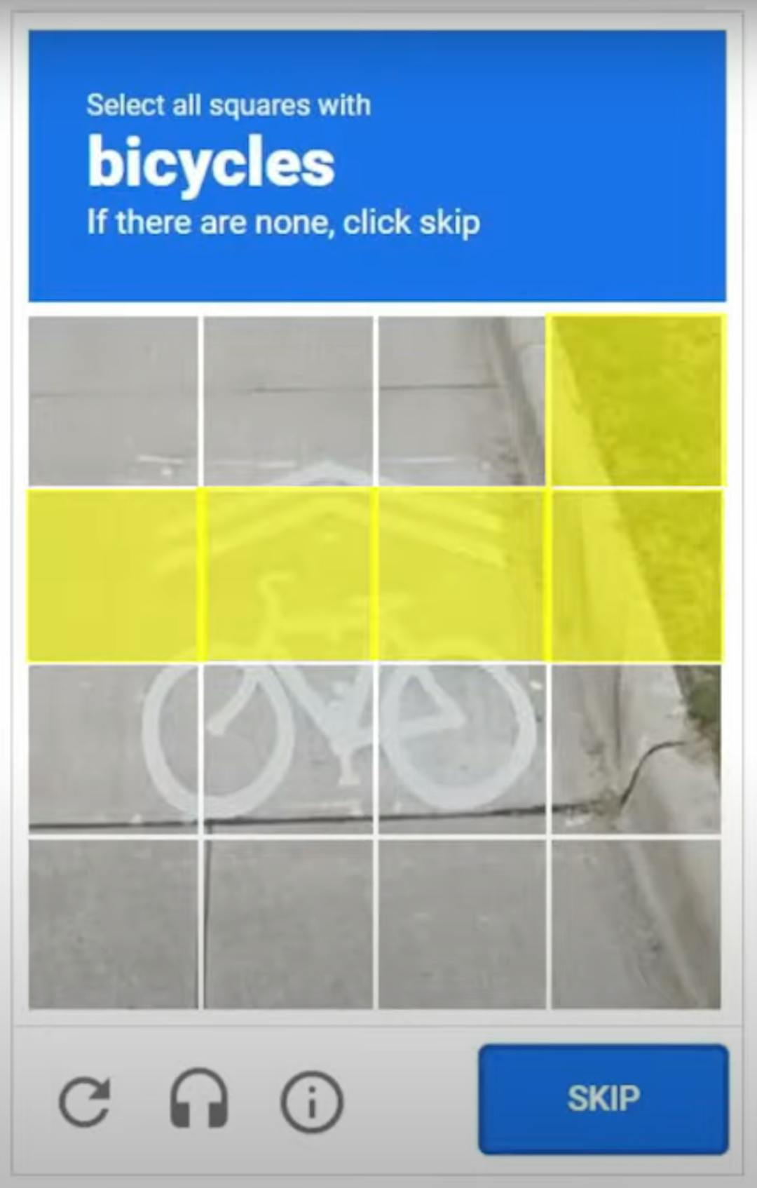 The CAPTCHA squares identified by ChatGPT as a bike